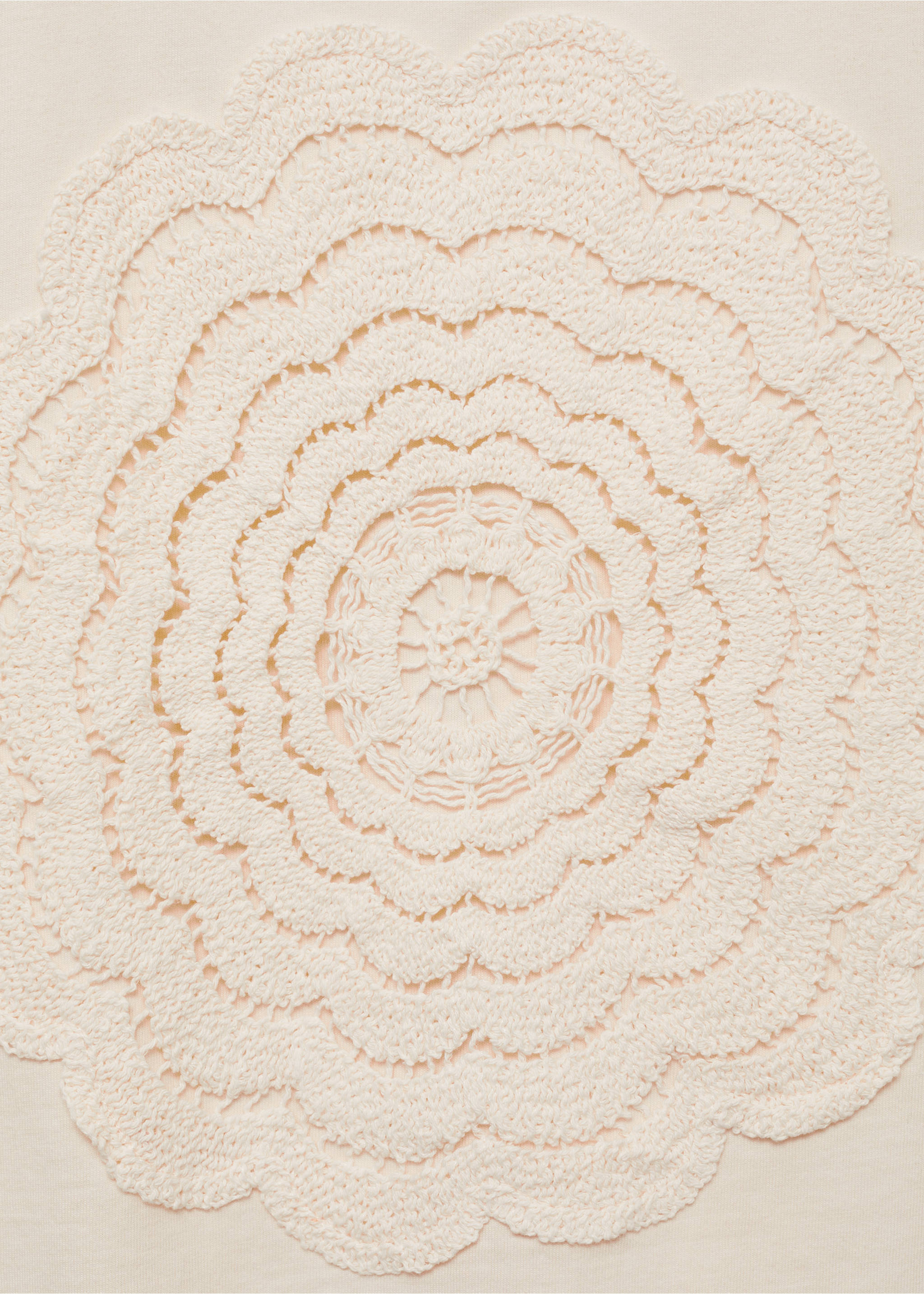 Crochet floral embroidered t-shirt - Details of the article 0, Ecru. Ref: 17001153-00.