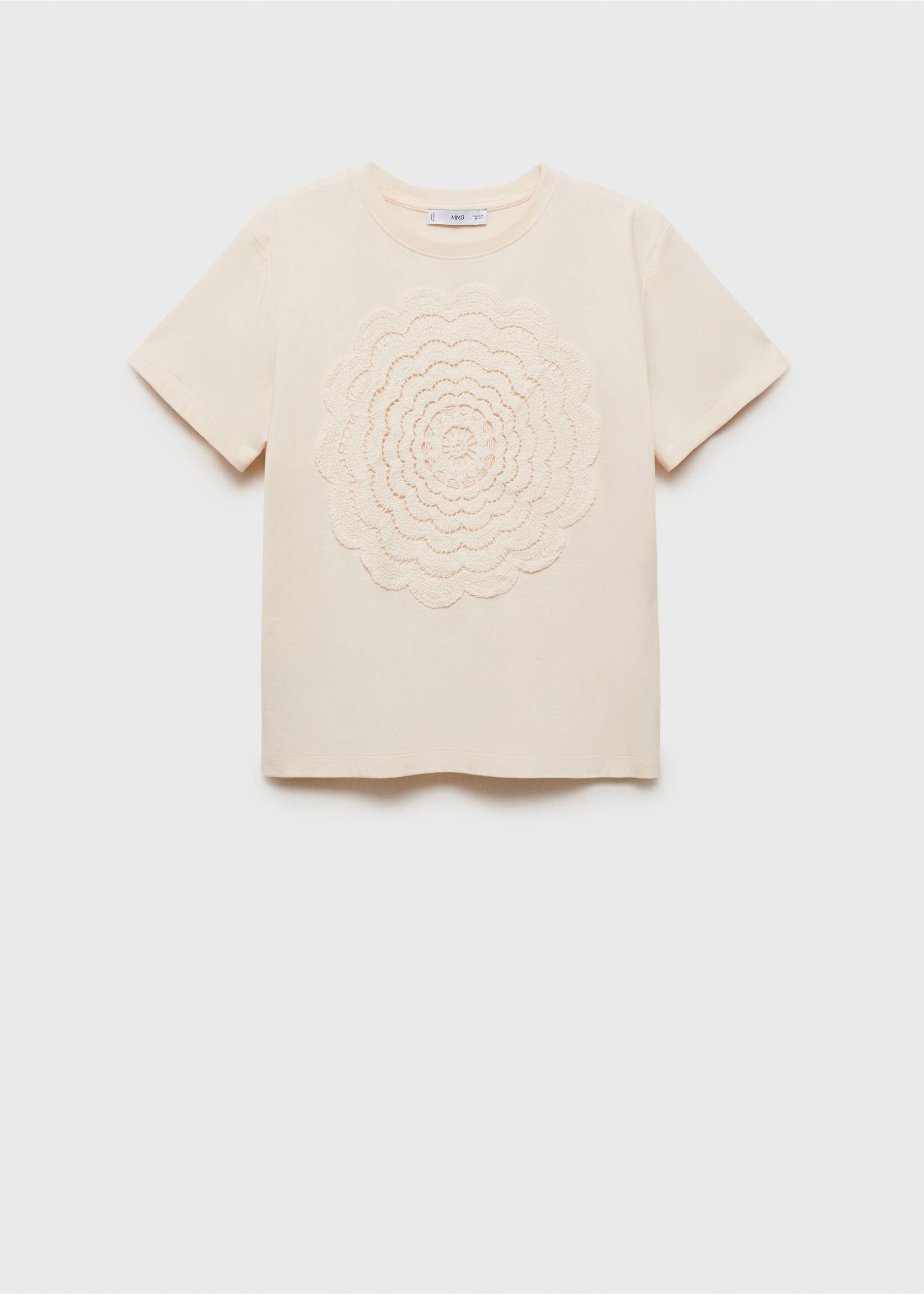 Crochet floral embroidered t-shirt - Article without model, Ecru. Ref: 17001153-00.