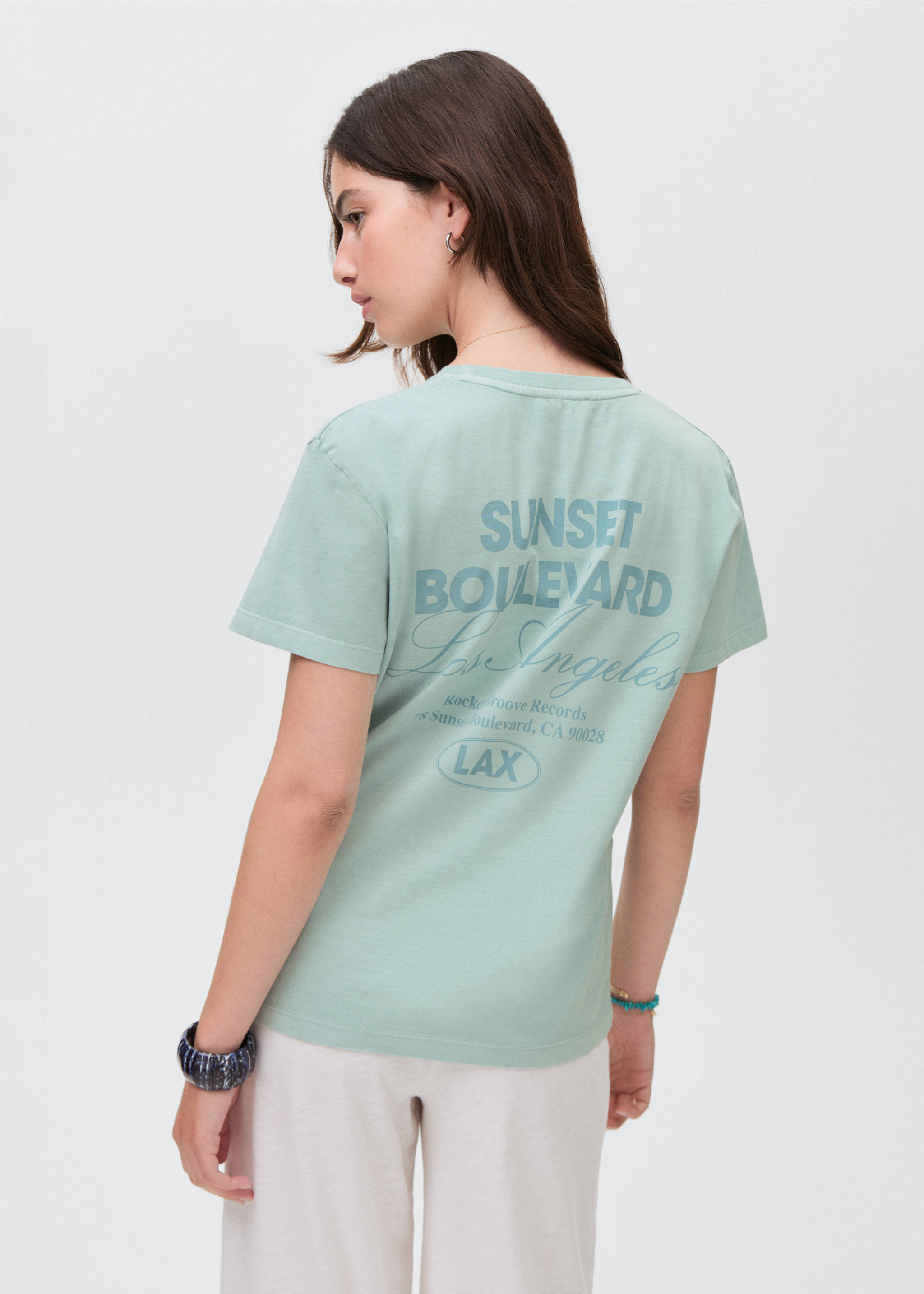 Short-sleeved printed t-shirt - Reverse of the article, Aqua Green. Ref: 17001154-00.
