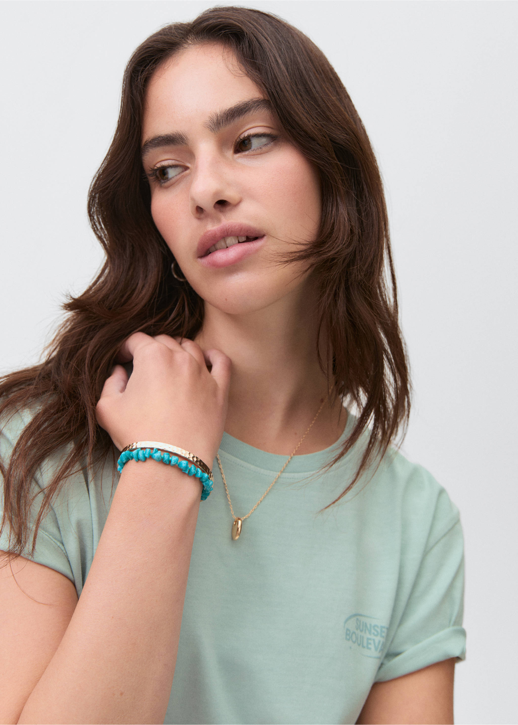 Short-sleeved printed t-shirt - Details of the article 1, Aqua Green. Ref: 17001154-00.