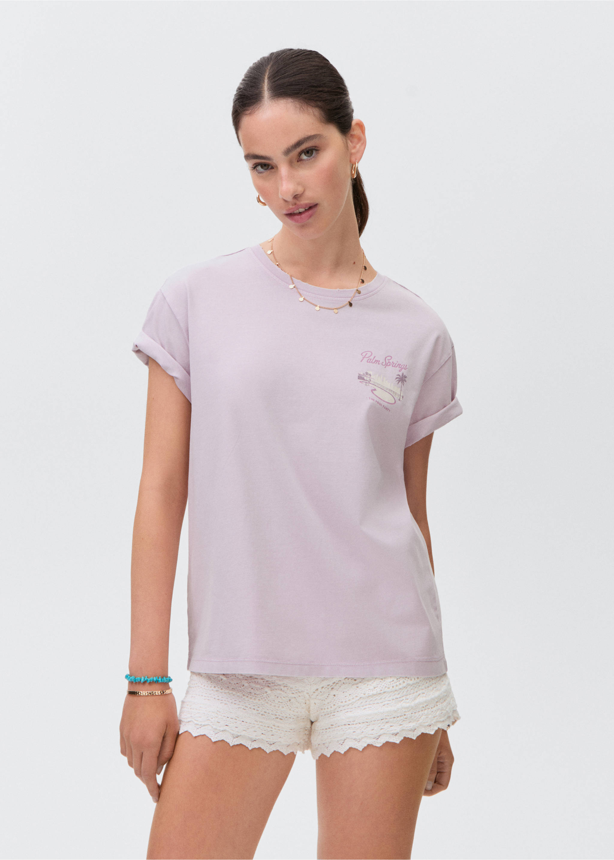 Short-sleeved printed t-shirt - Medium plane, Lilac. Ref: 17001155-00.