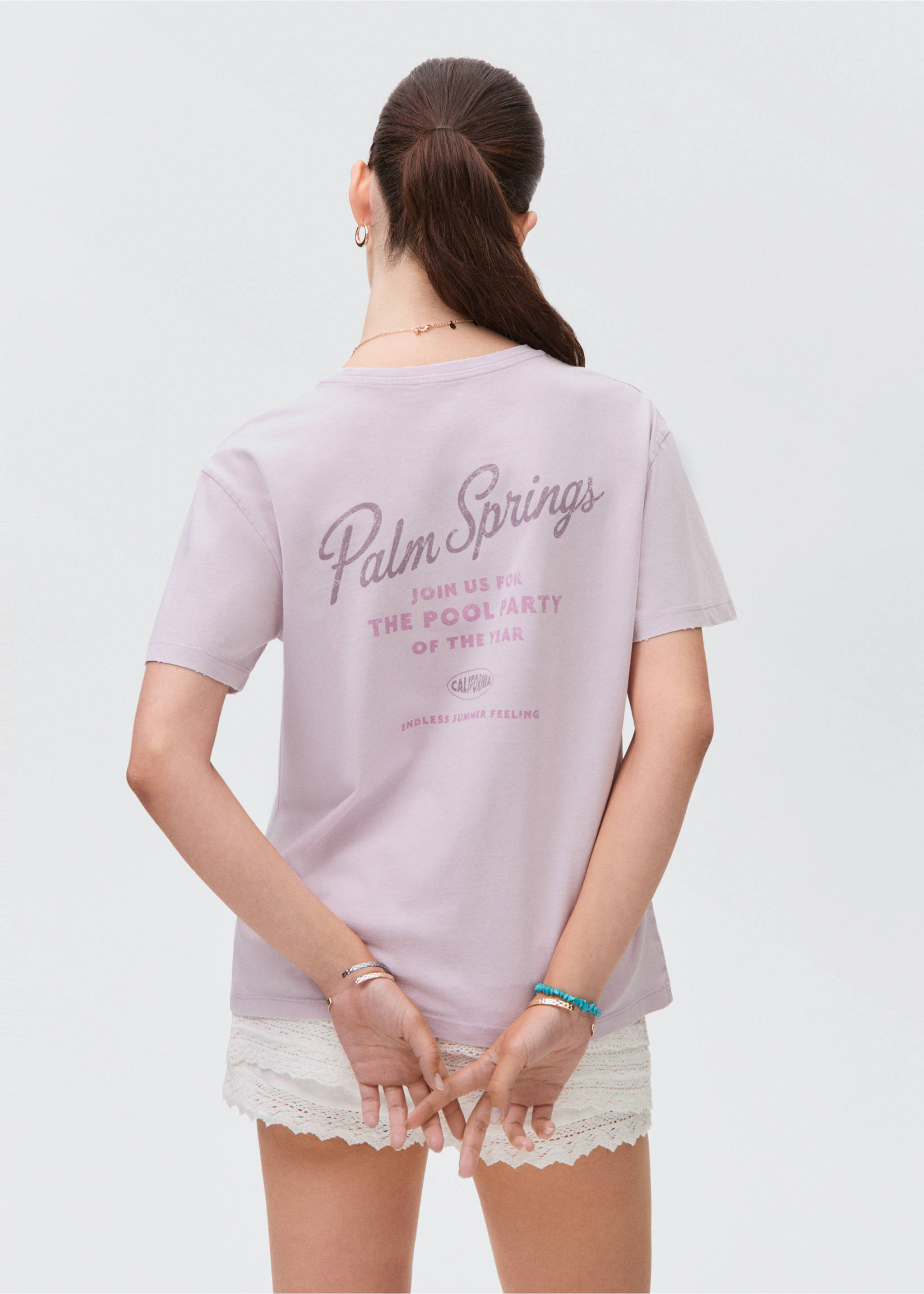 Short-sleeved printed t-shirt - Reverse of the article, Lilac. Ref: 17001155-00.