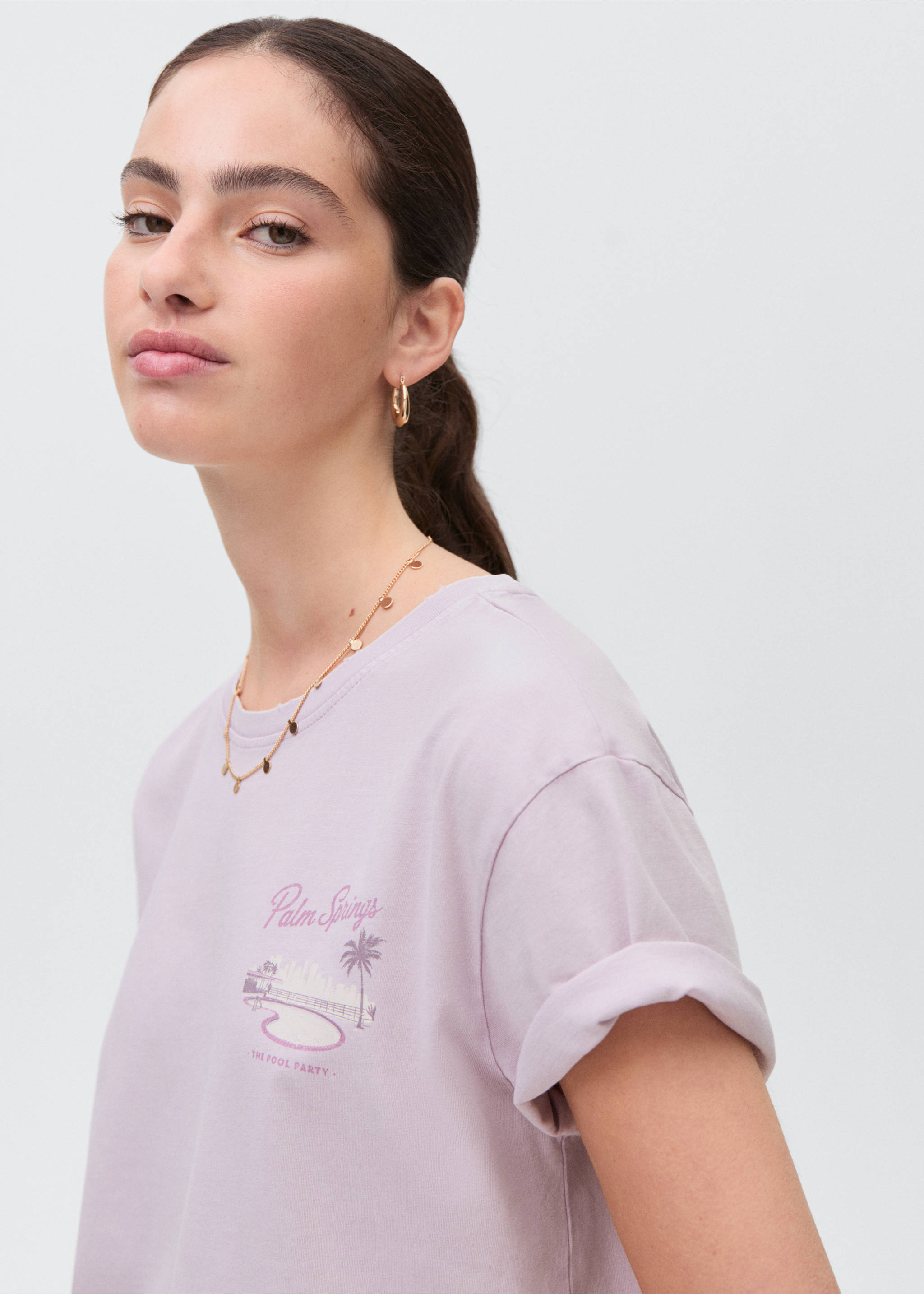 Short-sleeved printed t-shirt - Details of the article 1, Lilac. Ref: 17001155-00.