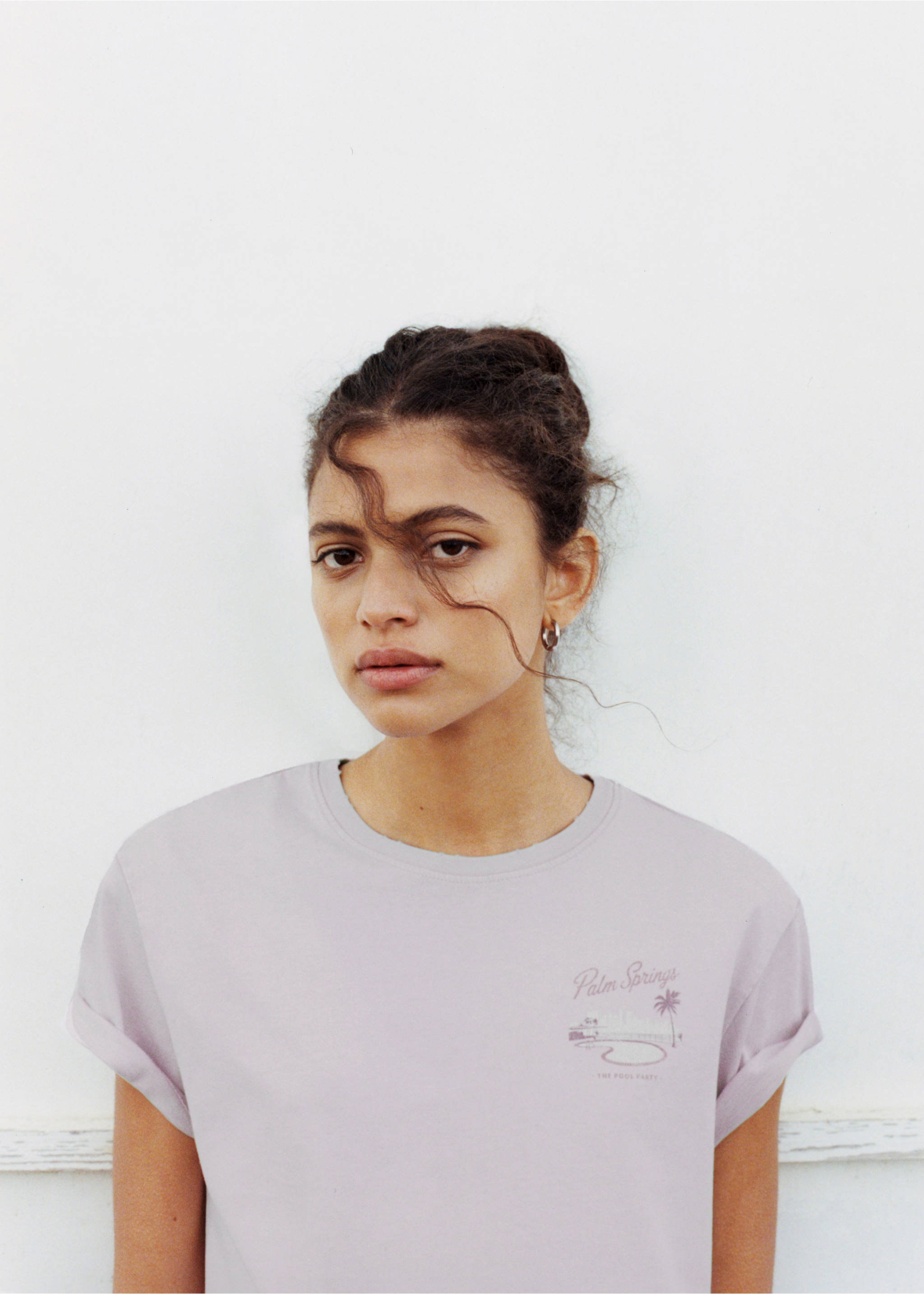 Short-sleeved printed t-shirt - Details of the article 5, Lilac. Ref: 17001155-00.