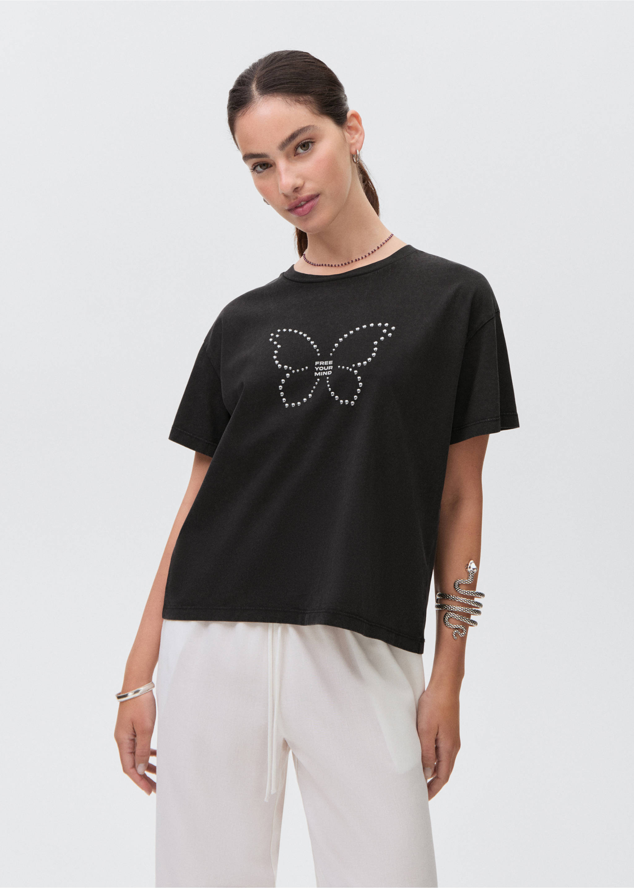 Appliqués butterfly t-shirt - Medium plane, Charcoal. Ref: 17001157-00.