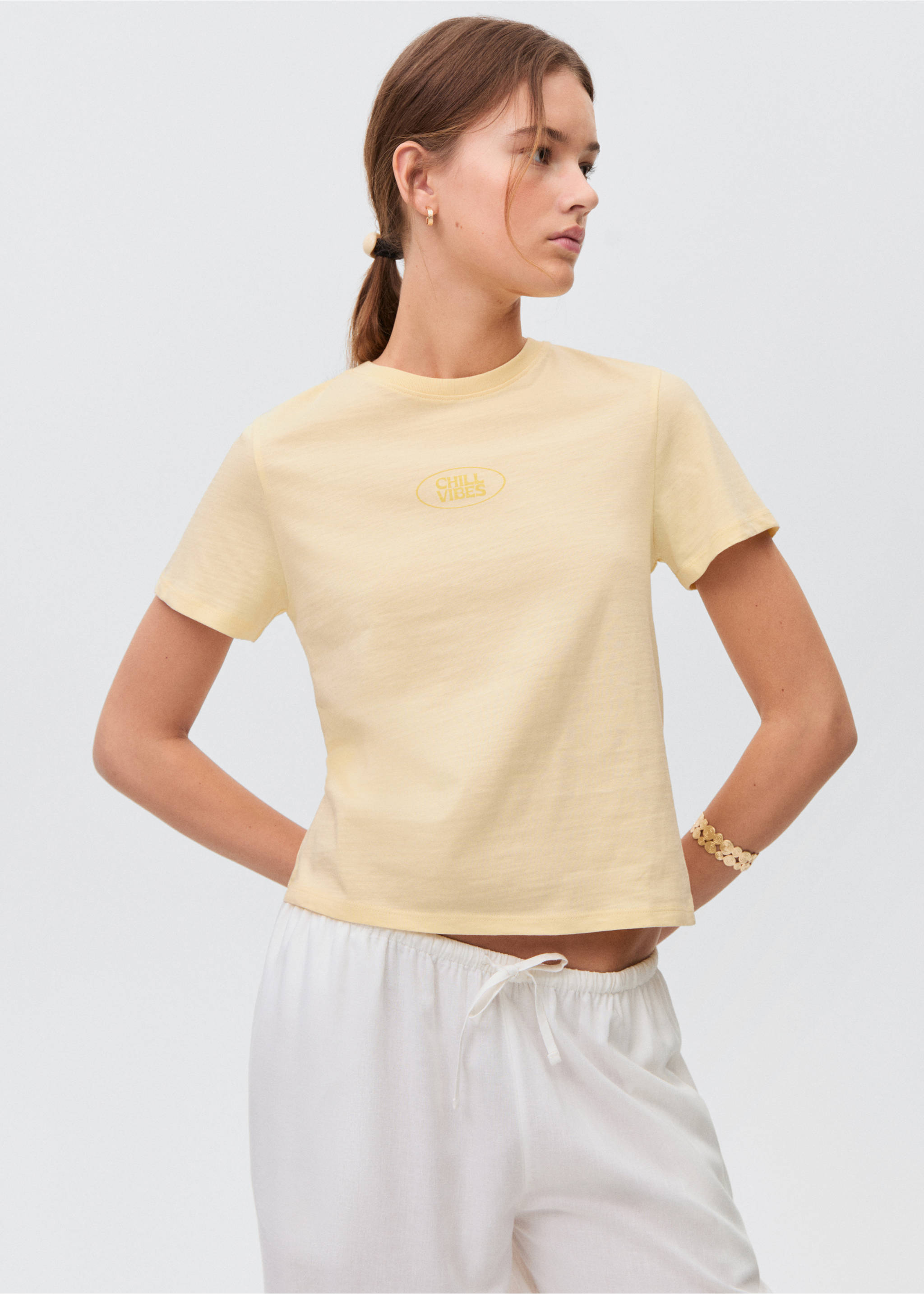 Printed cotton-blend T-shirt - Medium plane, Pastel Yellow. Ref: 17001158-00.