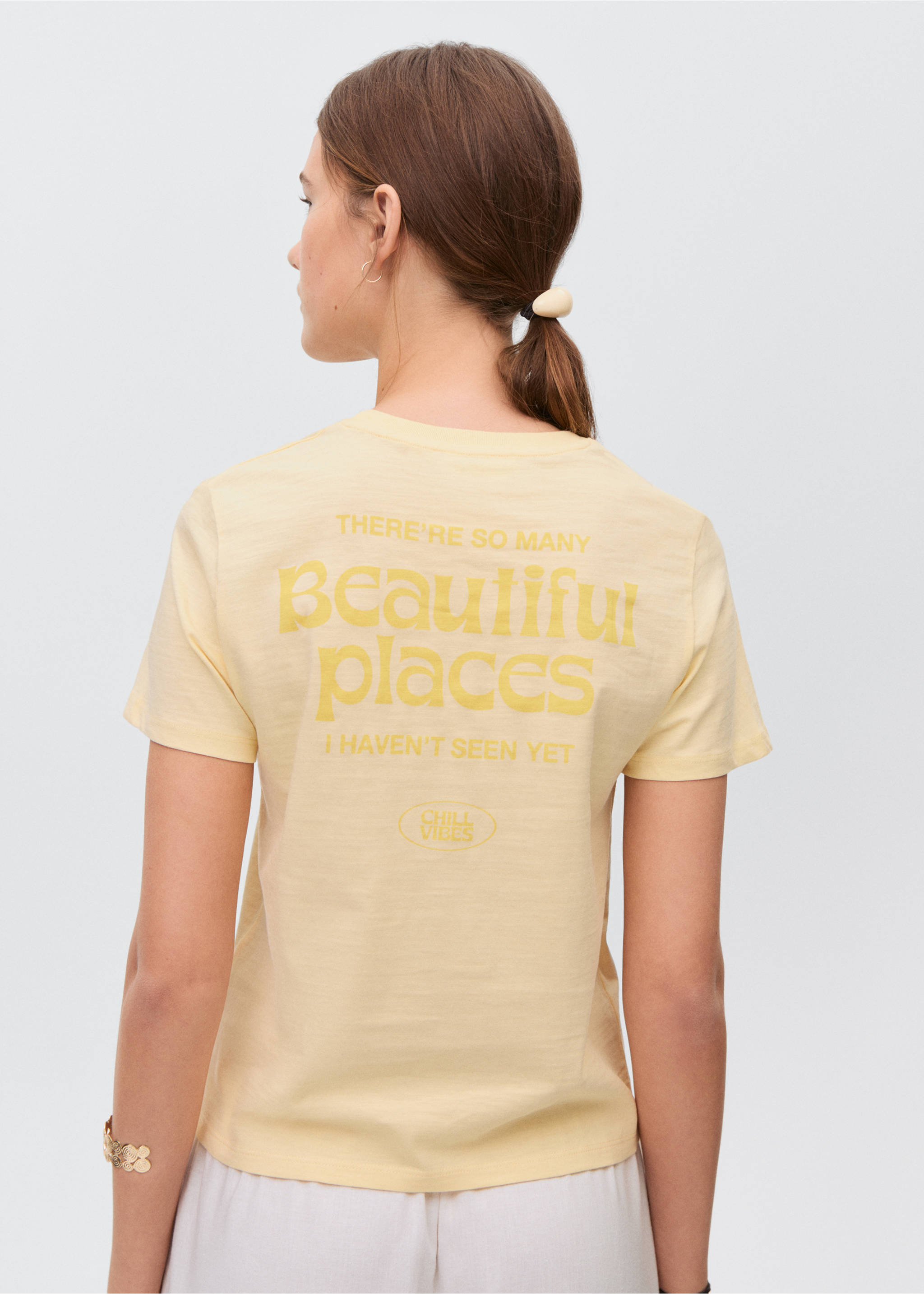 Printed cotton-blend T-shirt - Reverse of the article, Pastel Yellow. Ref: 17001158-00.