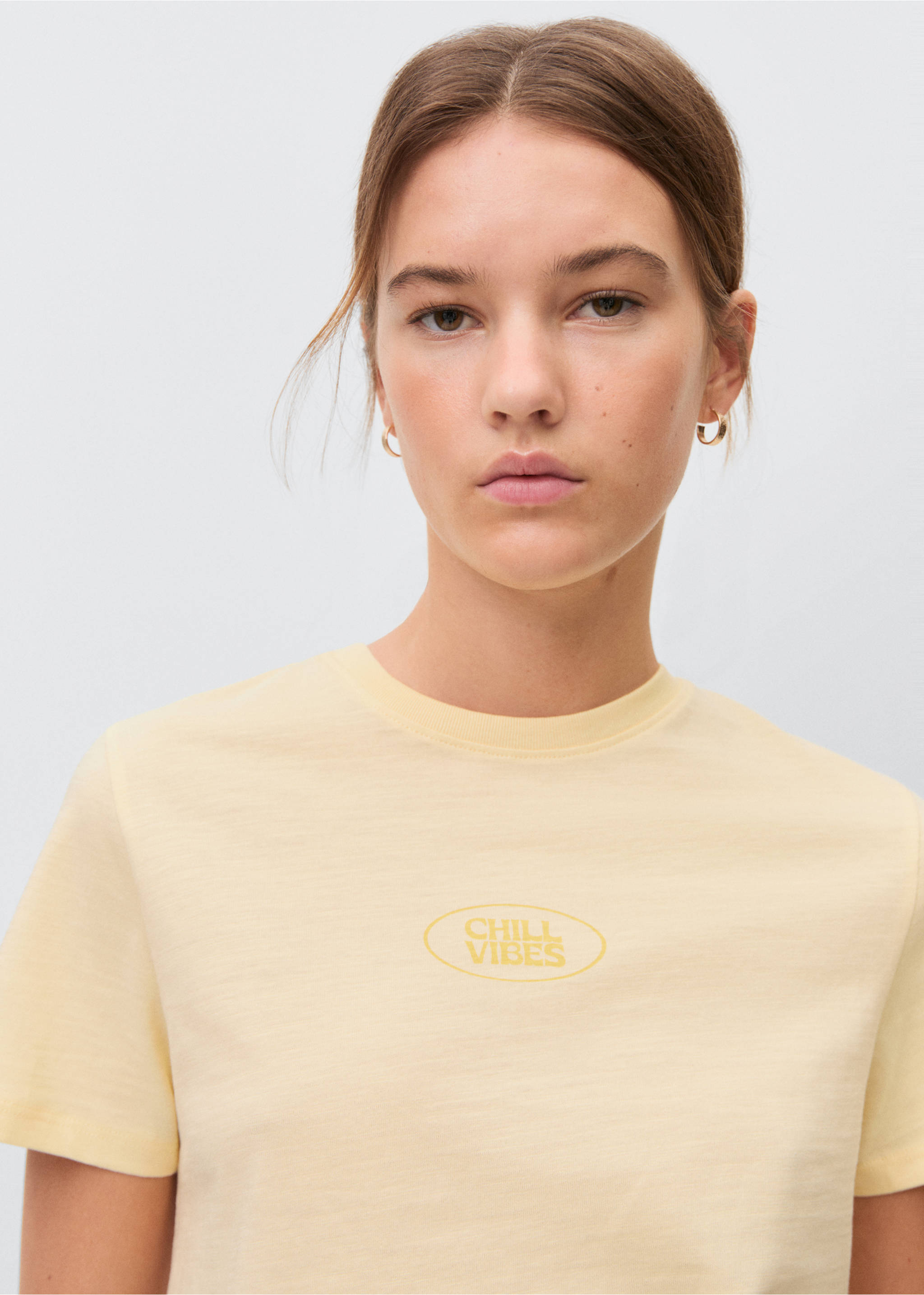 Printed cotton-blend T-shirt - Details of the article 1, Pastel Yellow. Ref: 17001158-00.
