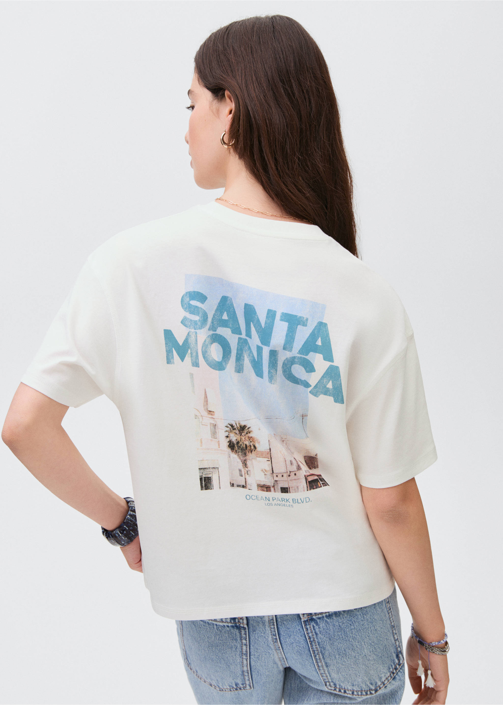 Short-sleeved printed t-shirt - Reverse of the article, Off White. Ref: 17001159-00.