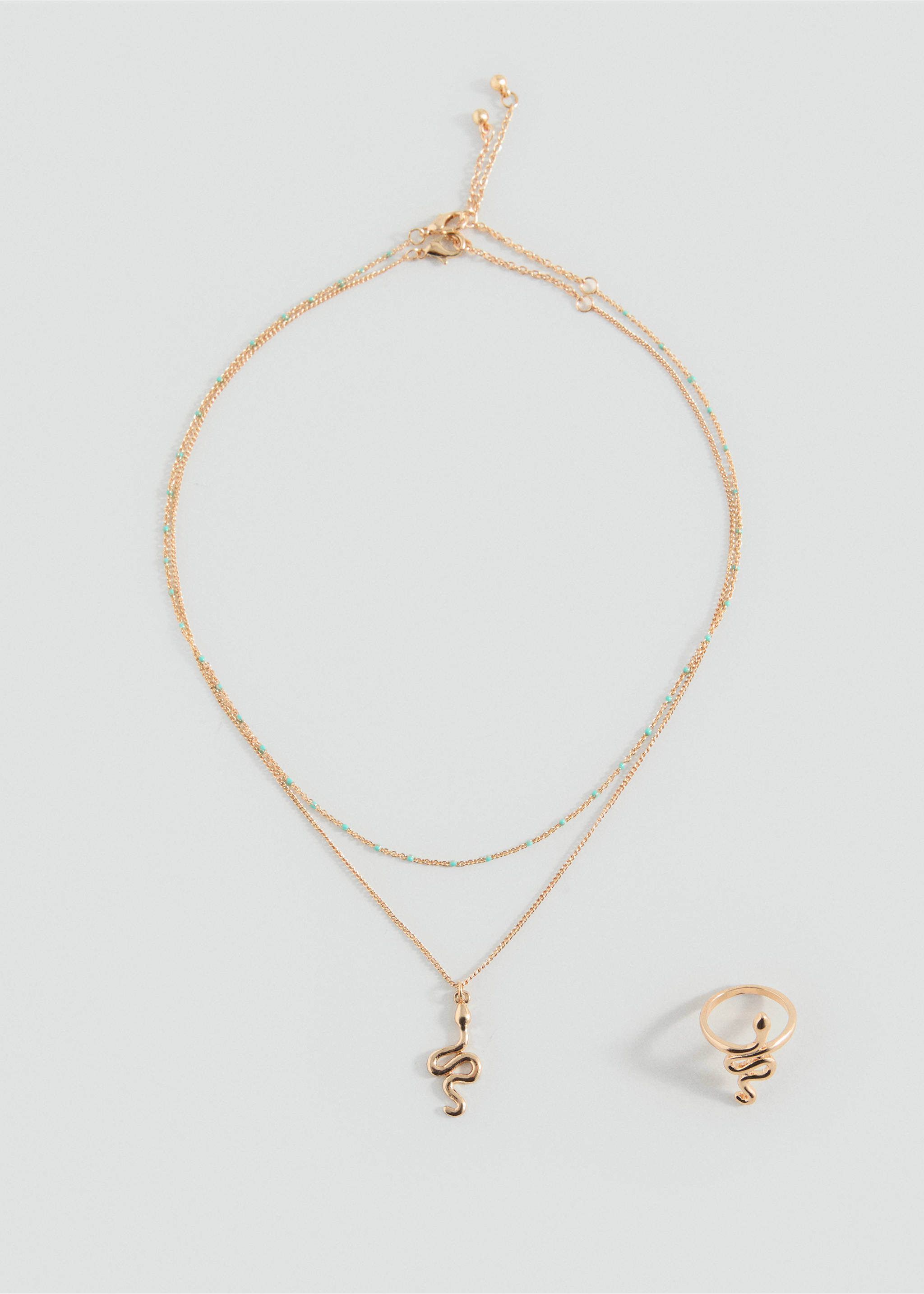 Set aus Halskette und Ring mit Schlangendesign - Artikel ohne Model, Gold. Ref: 17001175-00.