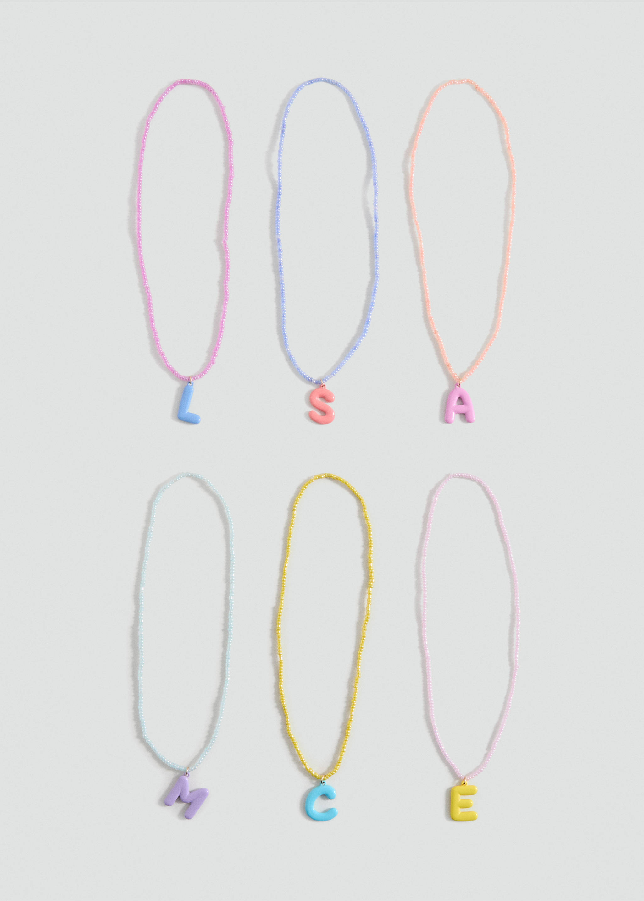 Letters bead necklace - Details of the article 1, Aqua Green. Ref: 17001199-00.