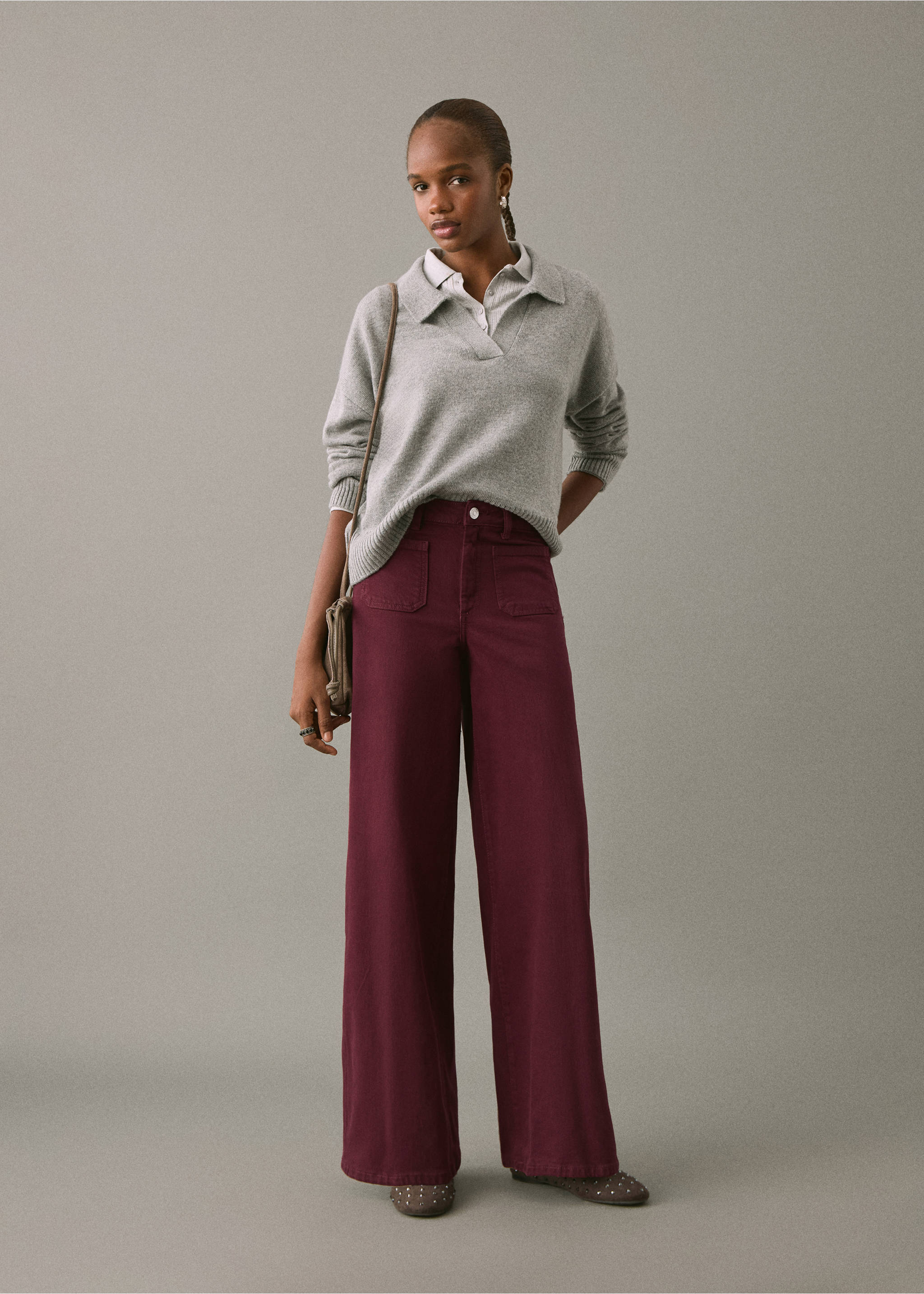Jeans culotte mid-waist comfort - General plane, Burgundy. Ref: 17001202-00.