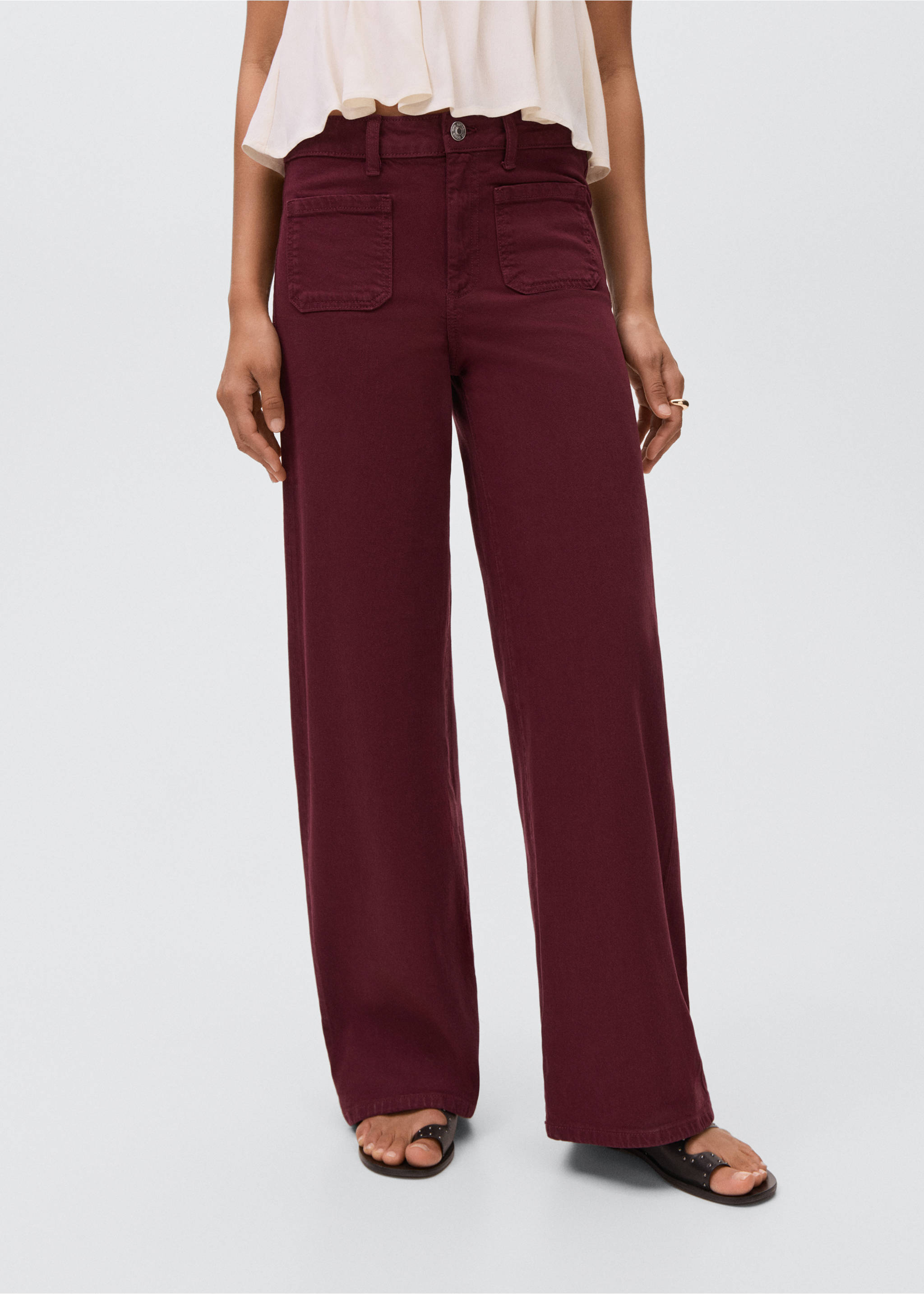 Jeans culotte mid-waist comfort - Medium plane, Burgundy. Ref: 17001202-00.