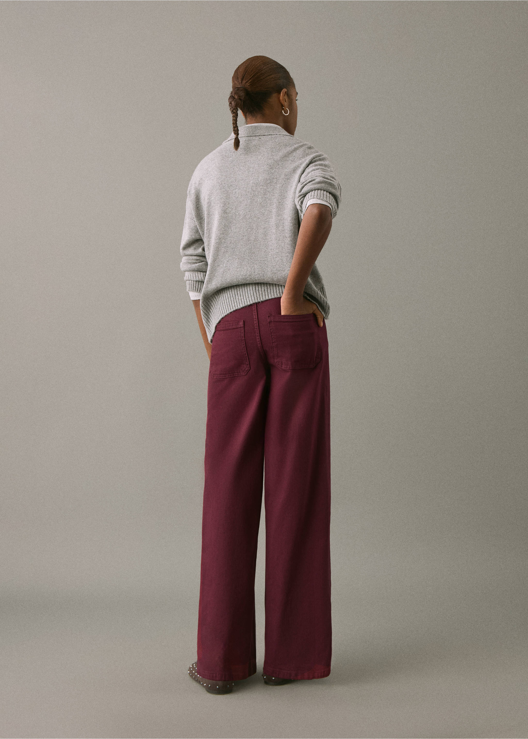 Jeans culotte mid-waist comfort - Reverse of the article, Burgundy. Ref: 17001202-00.