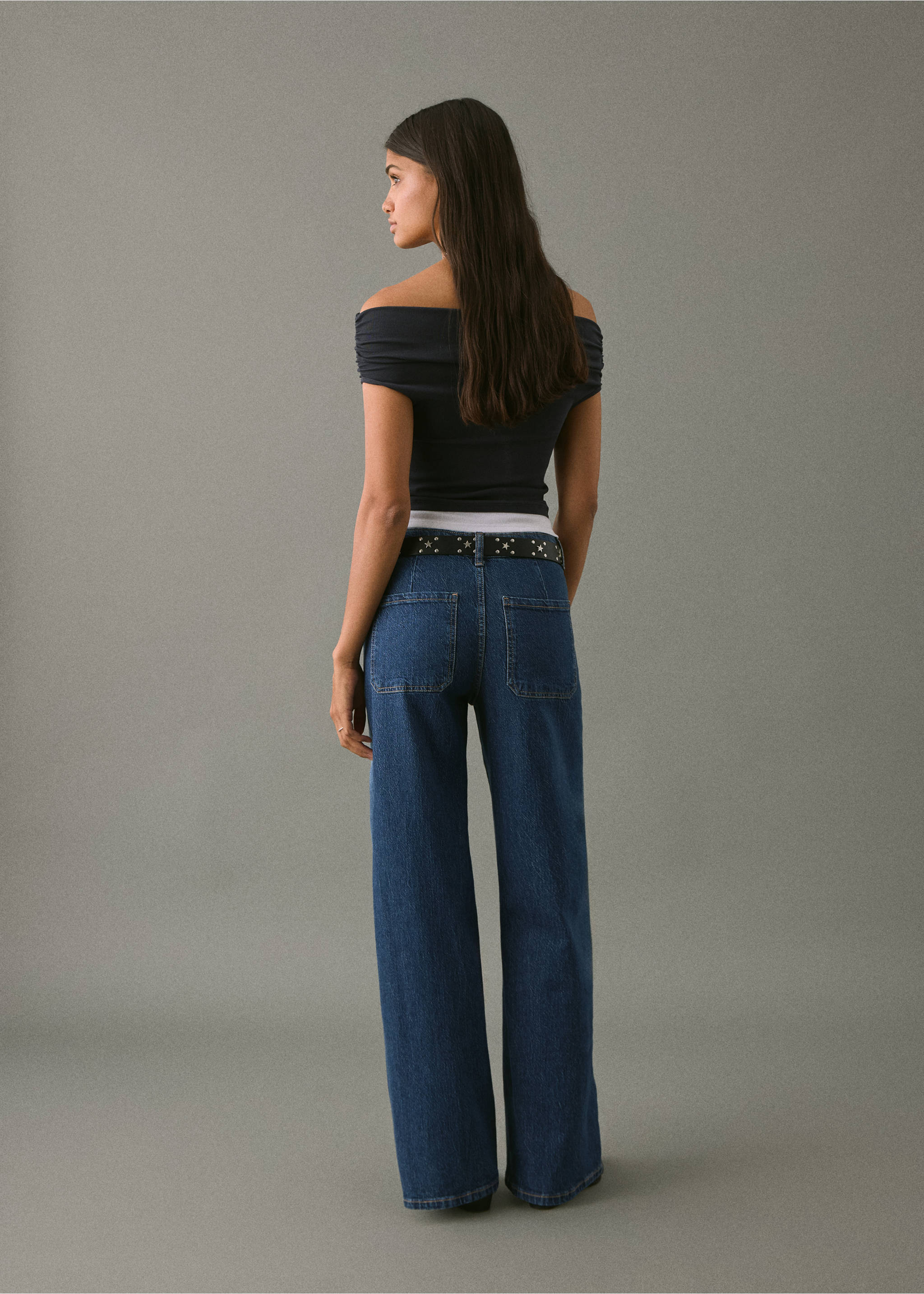 Jeans culotte mid-waist comfort - Reverse of the article, Dark Blue. Ref: 17001203-00.