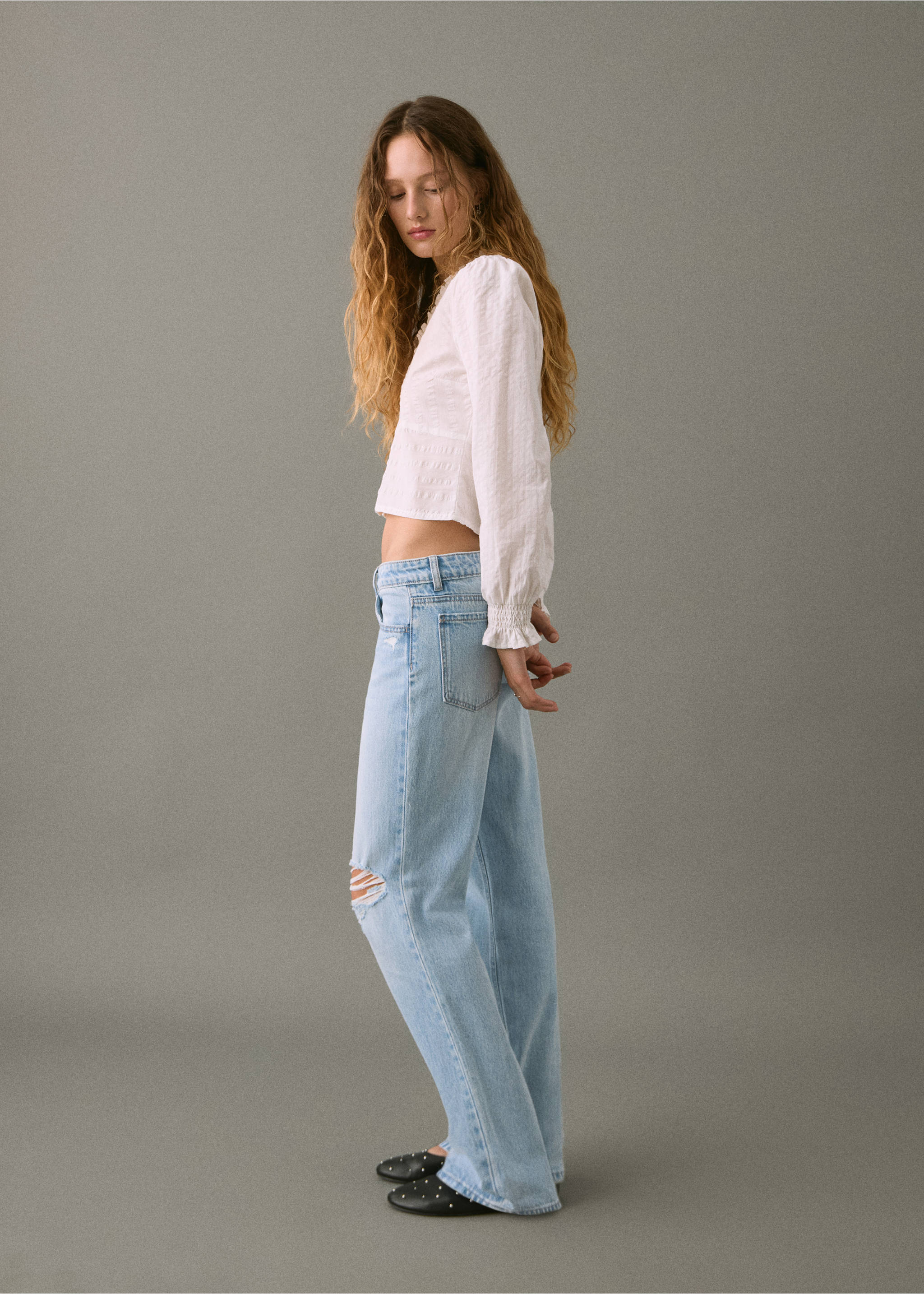 Ripped straight-fit jeans - Medium plane, Light Blue. Ref: 17001204-00.