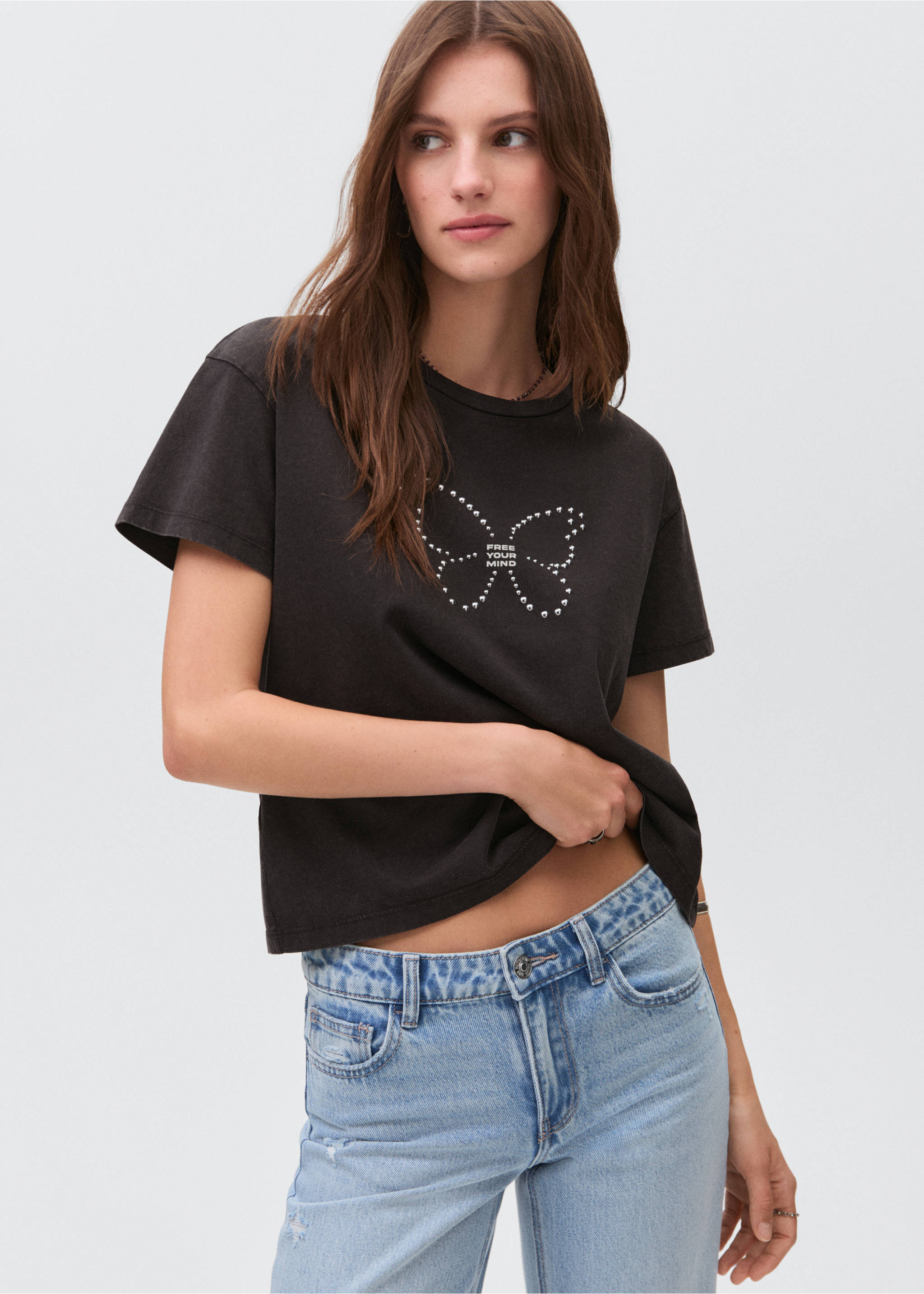 Ripped straight-fit jeans - Details of the article 1, Light Blue. Ref: 17001204-00.