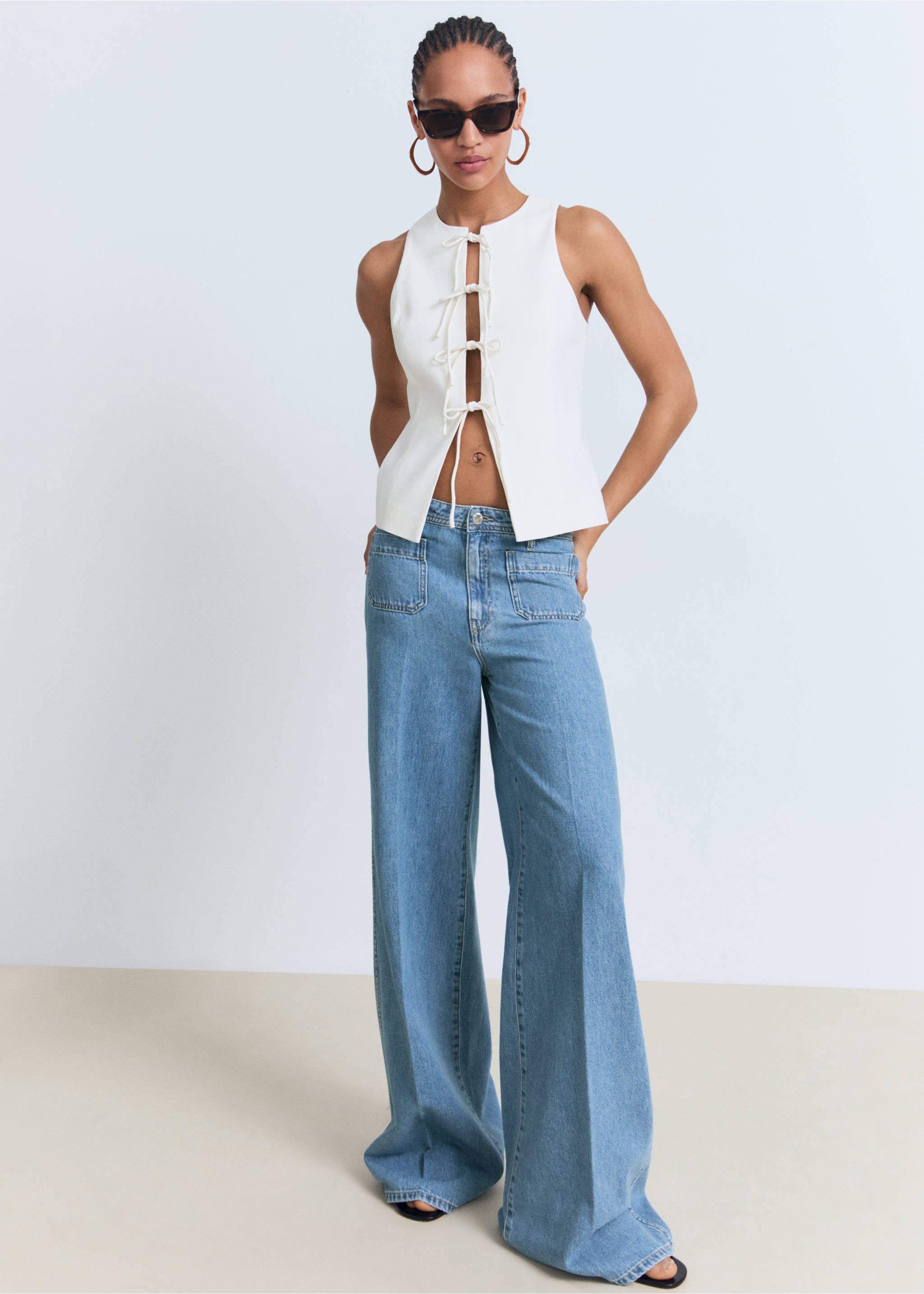 High-rise wide leg  jeans with pockets - General plane, Medium Blue. Ref: 17001208-00.