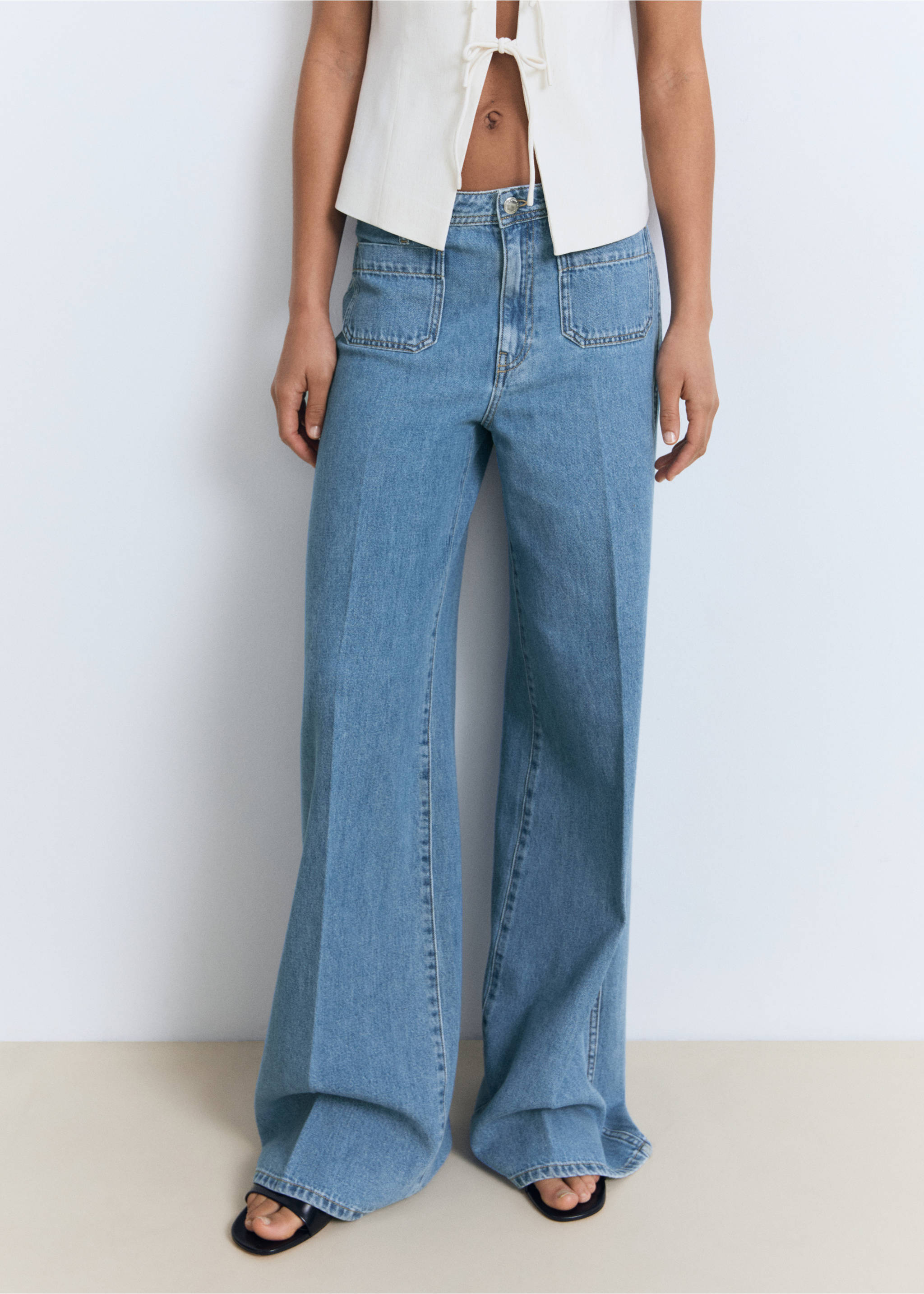 High-rise wide leg  jeans with pockets - Medium plane, Medium Blue. Ref: 17001208-00.
