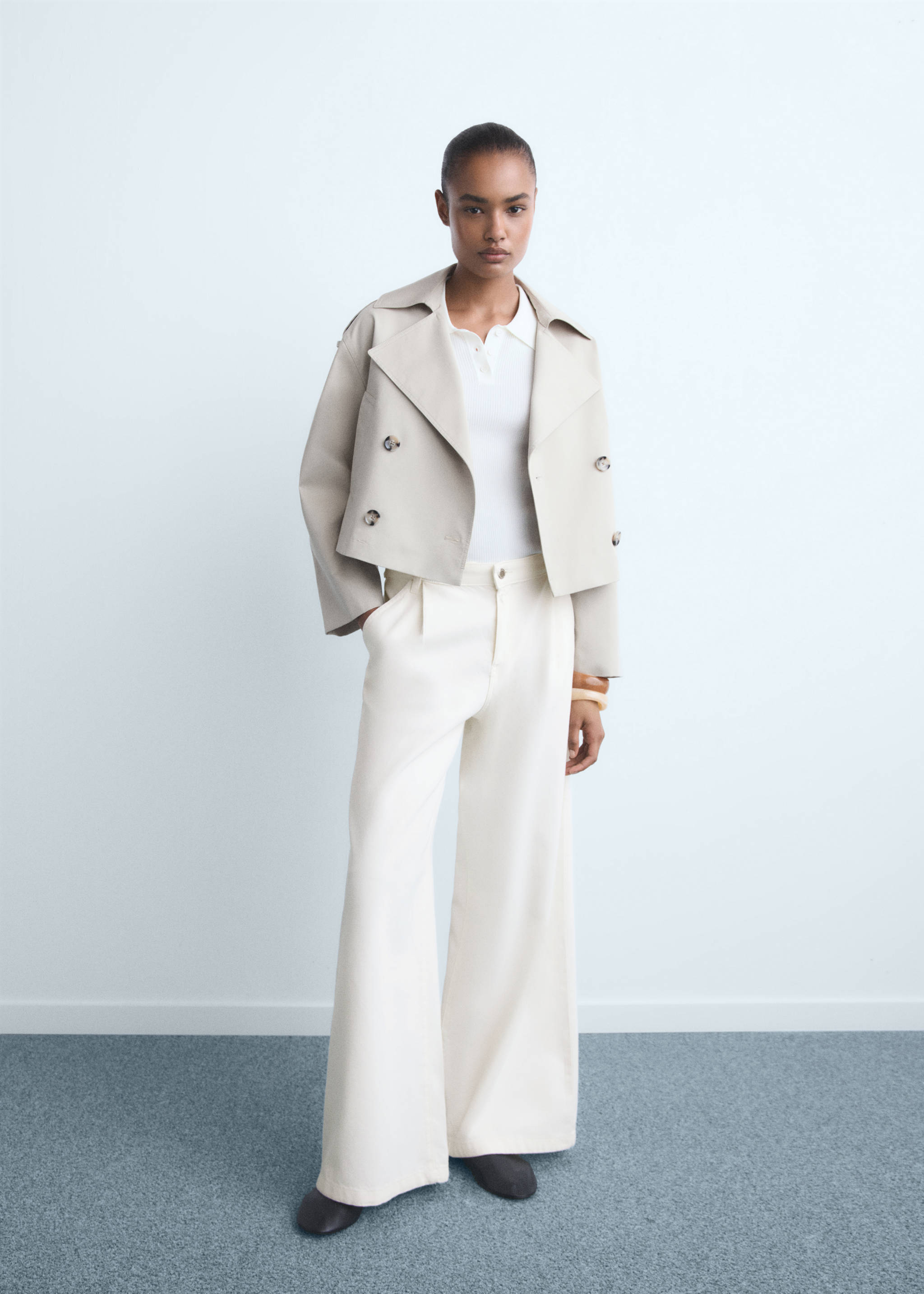 Wide leg pleated jeans - General plane