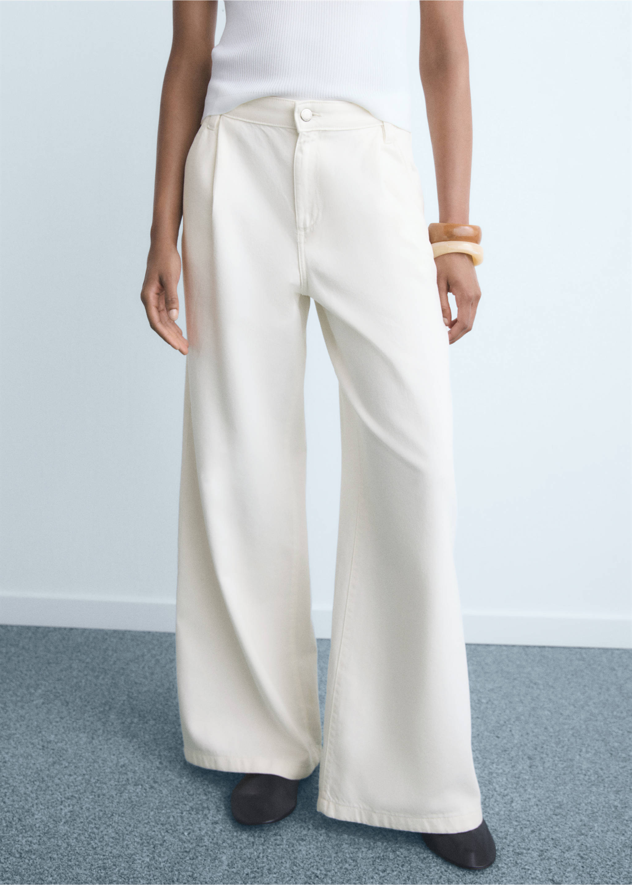 Wide leg pleated jeans - Medium plane, Off White. Ref: 17001211-00.