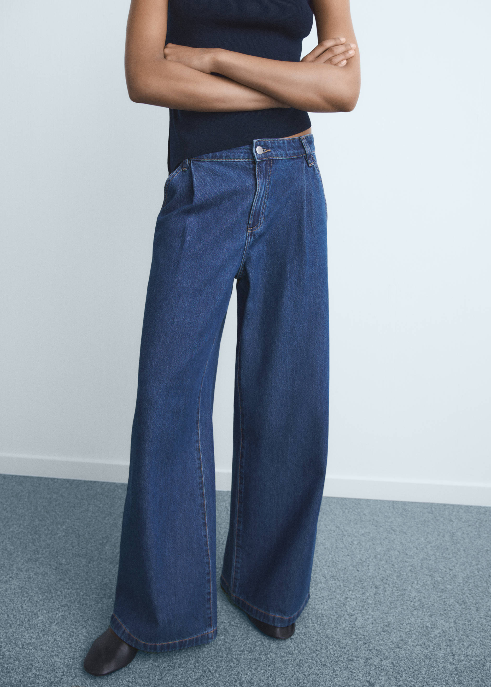Wide leg pleated jeans - Medium plane