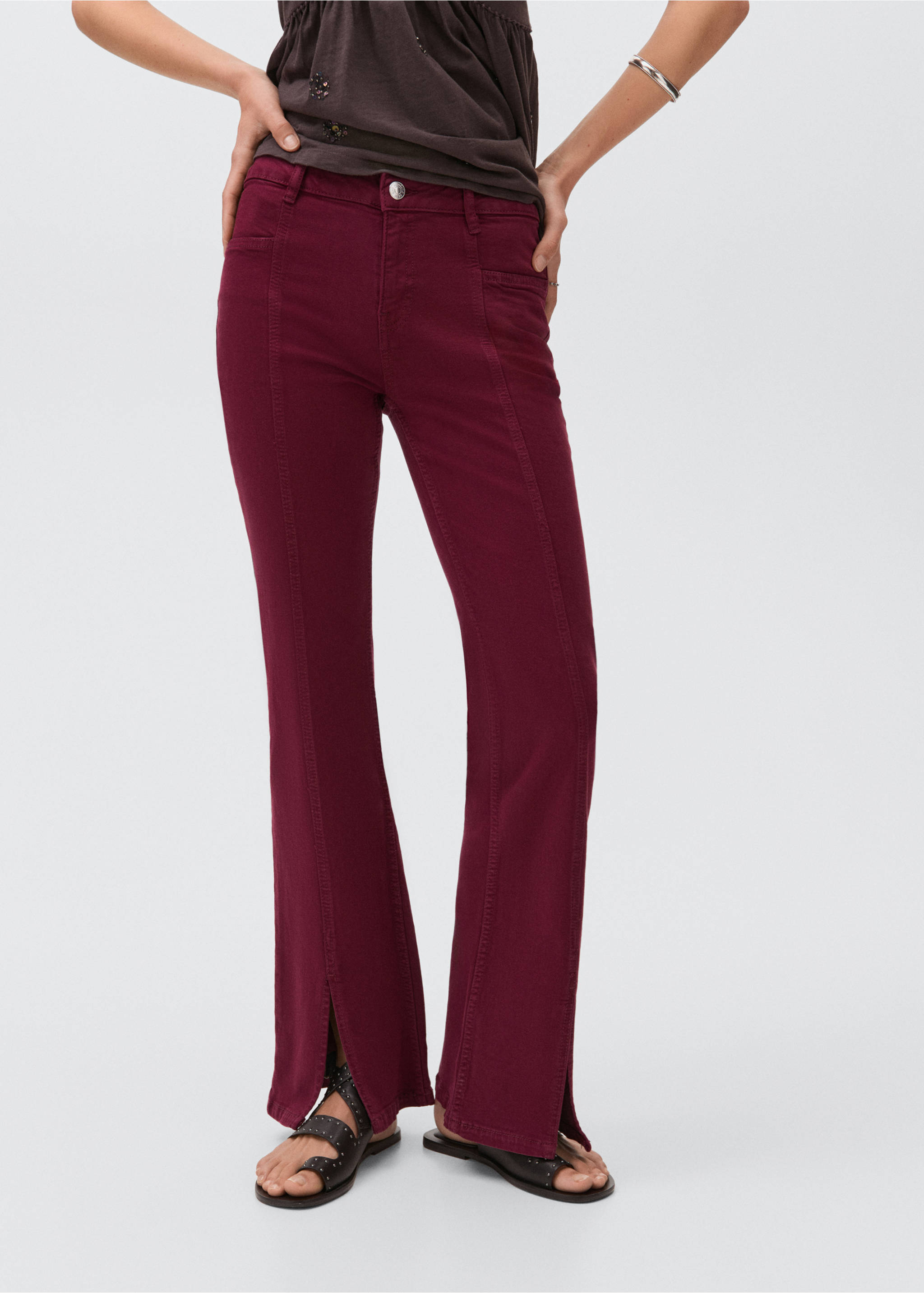 Flared jeans met split - Middenvlak, Bordeaux. Ref: 17001215-00.