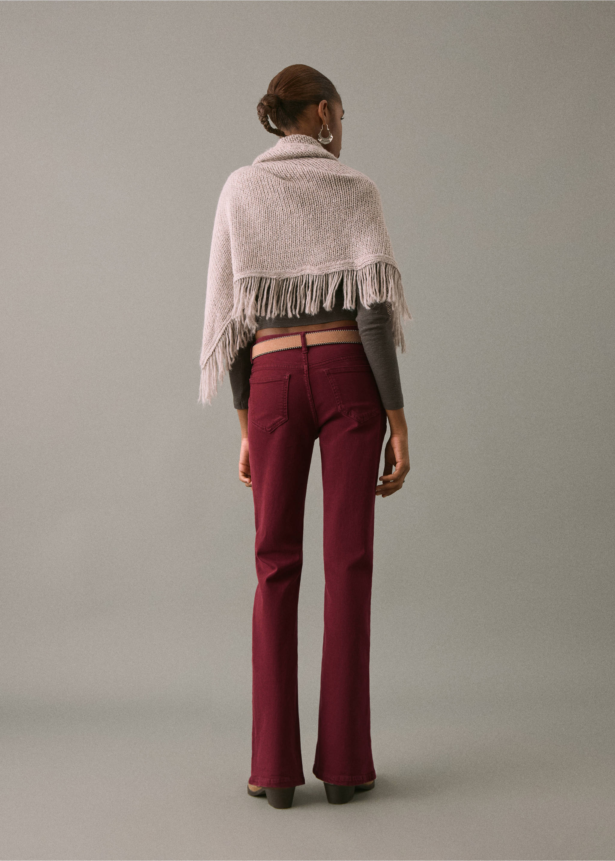 Flared jeans met split - Achterkant van het artikel, Bordeaux. Ref: 17001215-00.