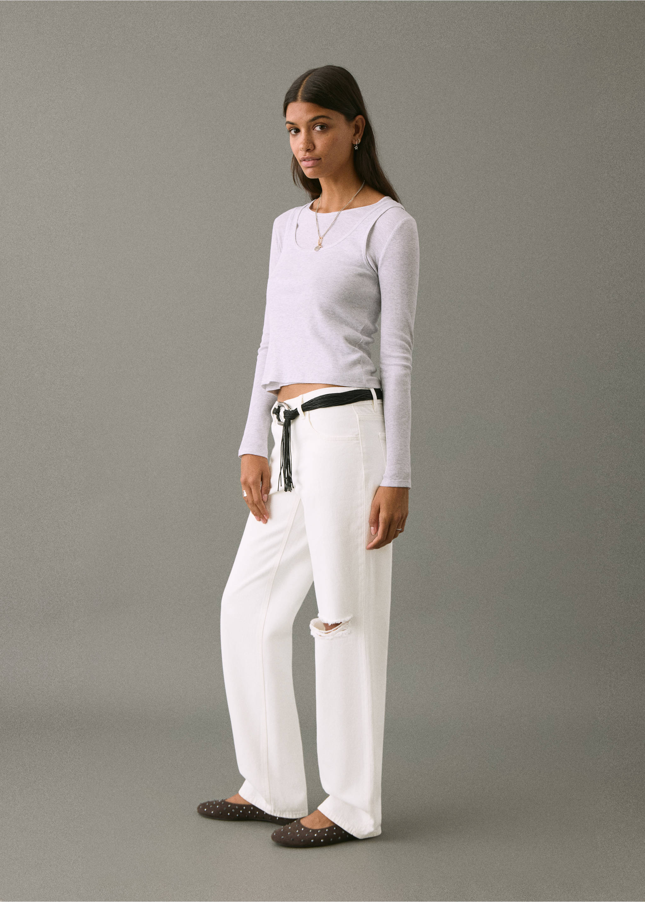 Ripped straight-fit jeans - Medium plane, Off White. Ref: 17001217-00.