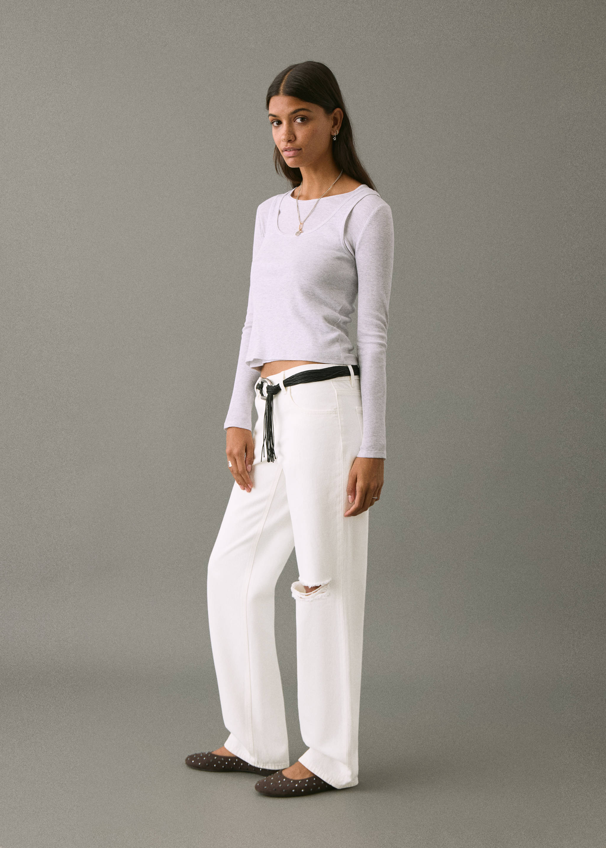 Ripped straight-fit jeans - Medium plane