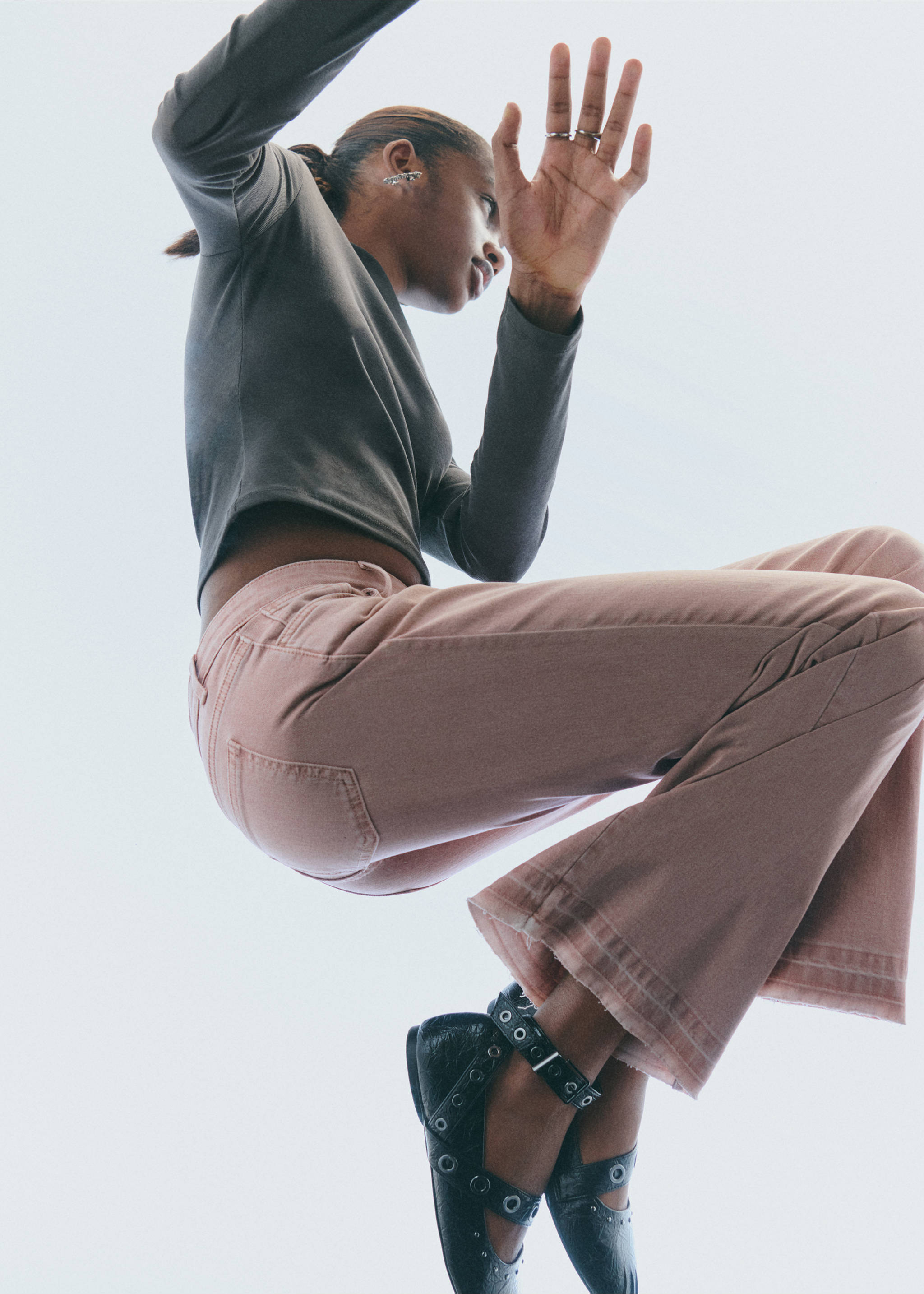 Decorative seam flared jeans - Details of the article 5, Pastel Pink. Ref: 17001221-00.
