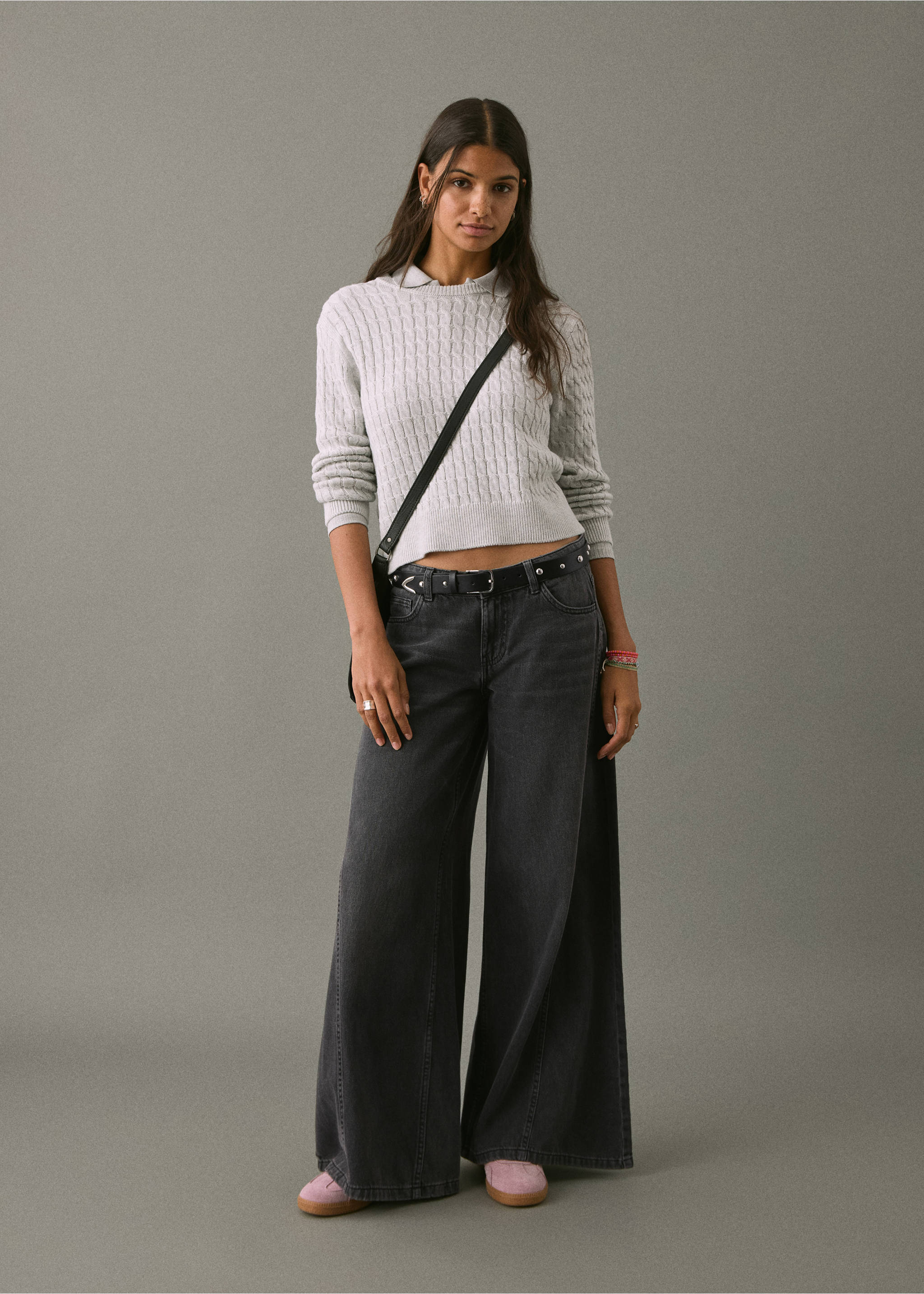Wide leg jeans with seam detail - General plane, Black denim. Ref: 17001222-00.