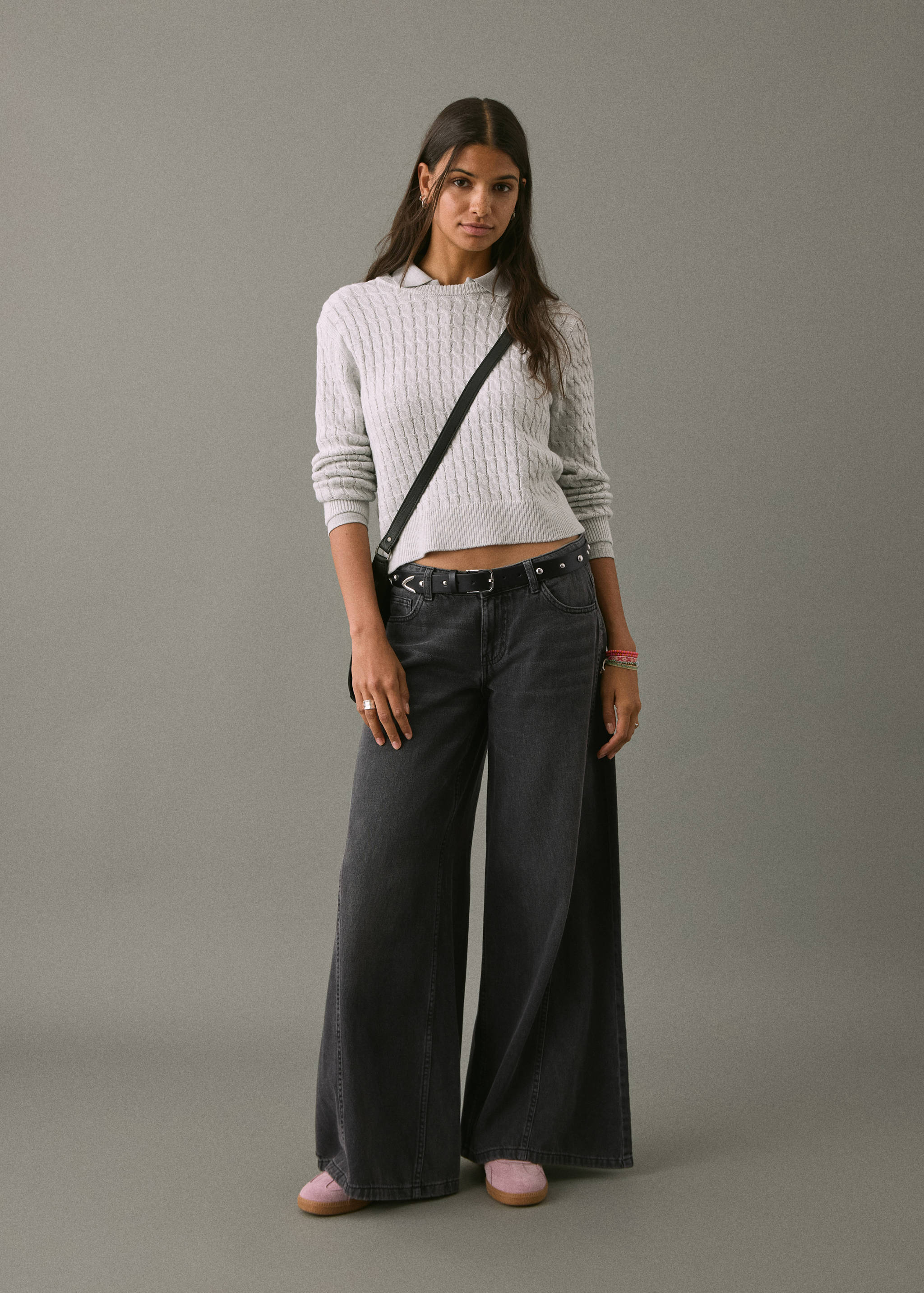 Wide leg jeans with seam detail - General plane