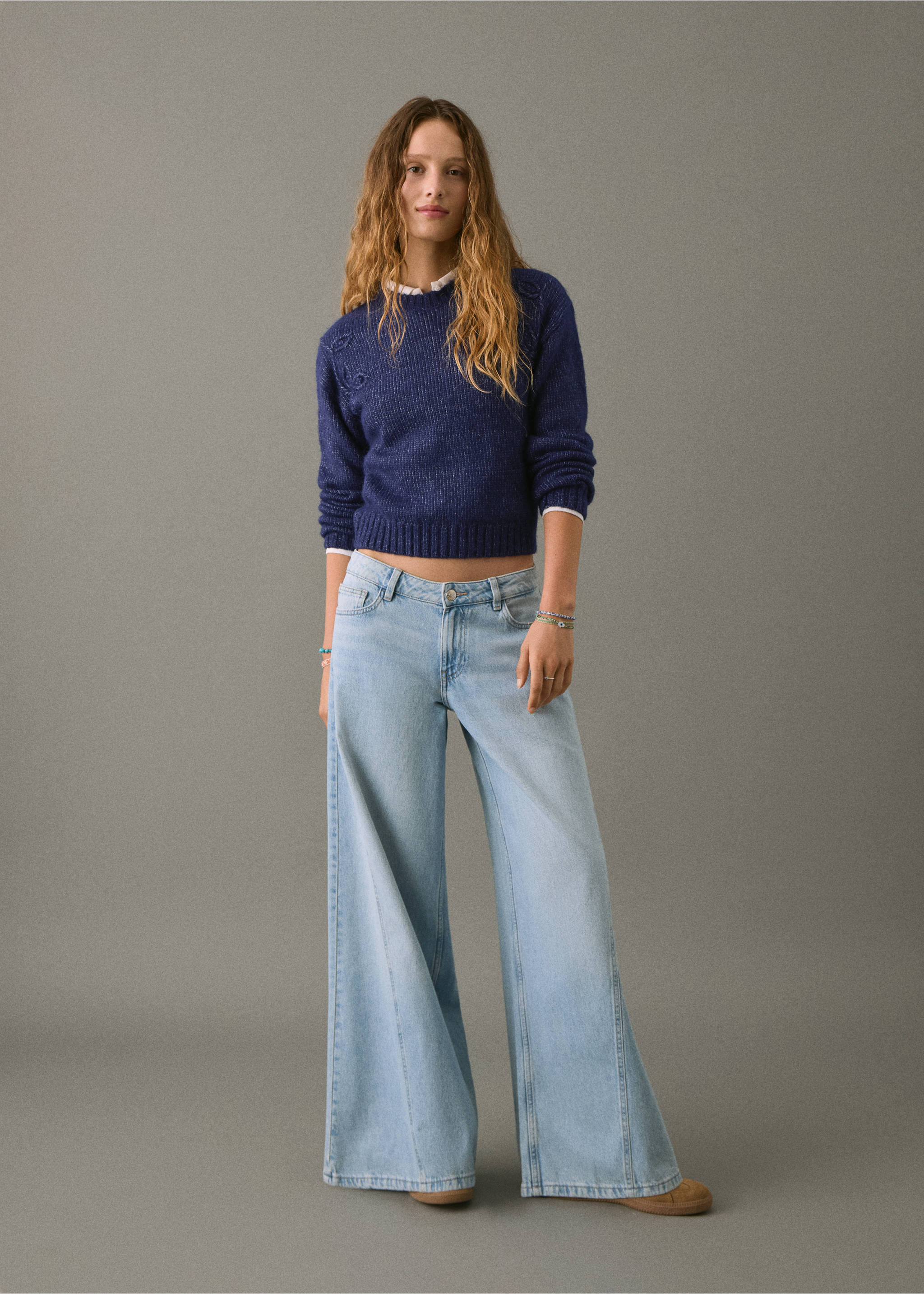 Wide leg jeans with seam detail - General plane, Light Blue. Ref: 17001223-00.