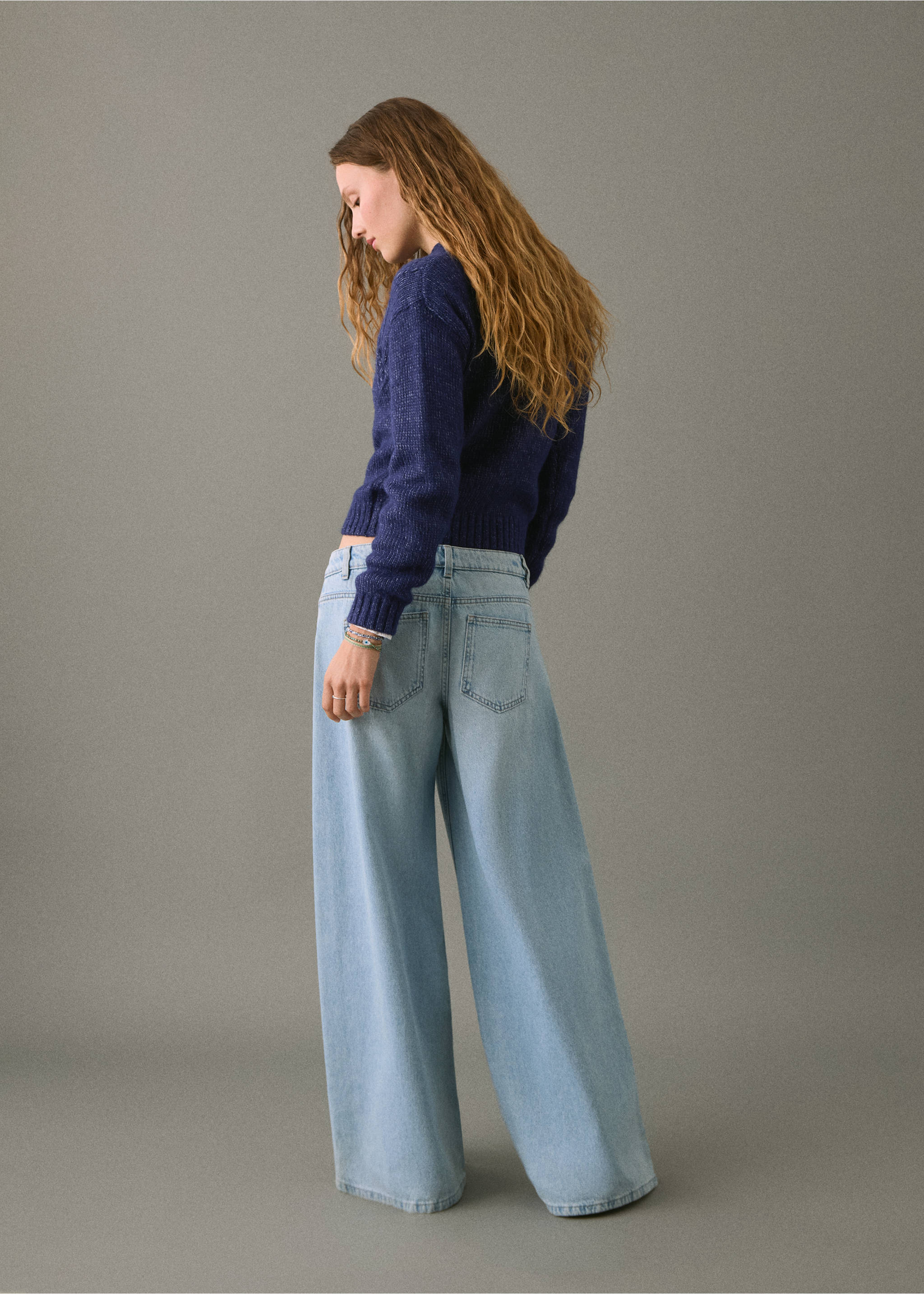 Wide leg jeans with seam detail - Reverse of the article, Light Blue. Ref: 17001223-00.