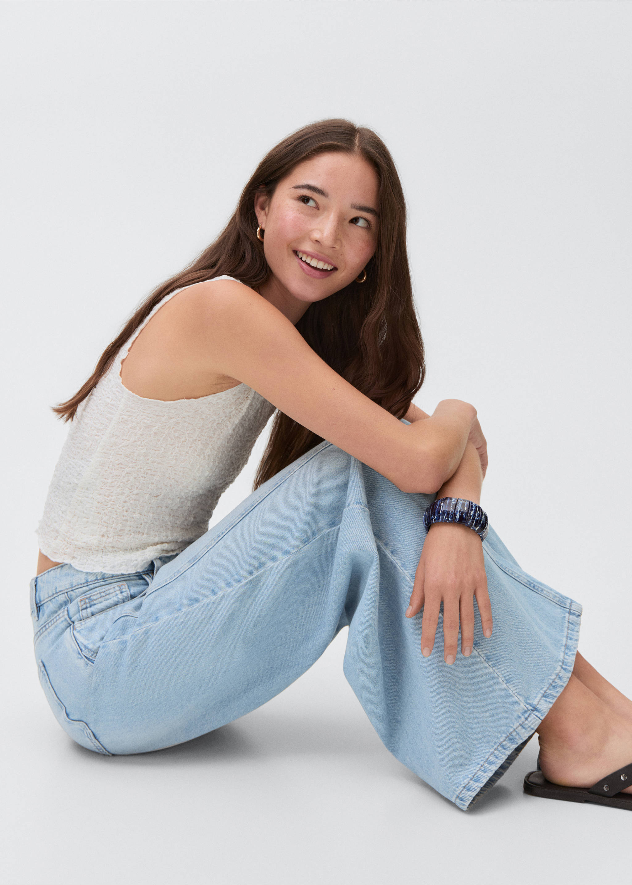 Wideleg-Jeans mit Nahtdetail - Detail des Artikels 2, Hellblau. Ref: 17001223-00.