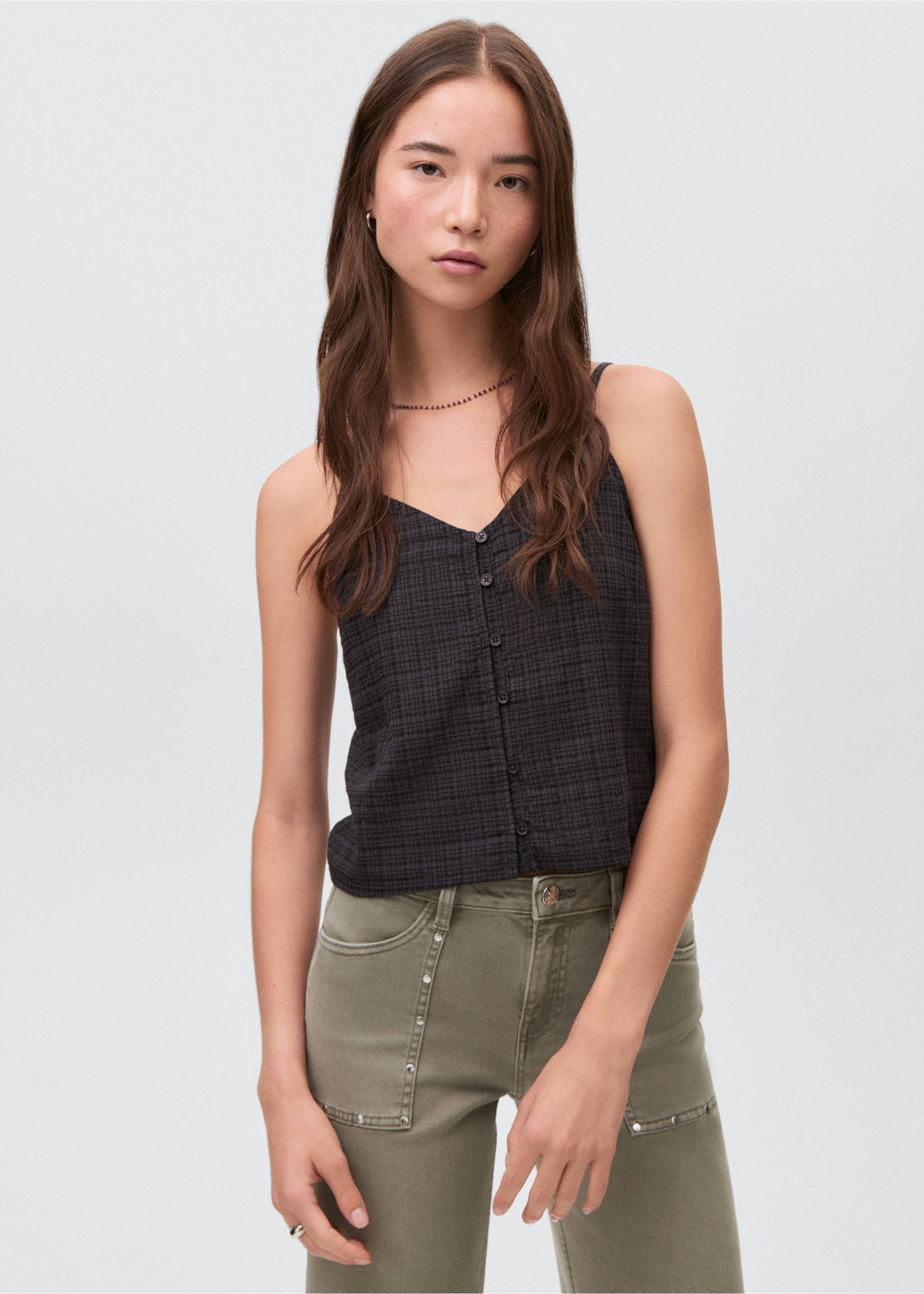 Studded culotte jeans - Medium plane, Pastel Green. Ref: 17001229-00.