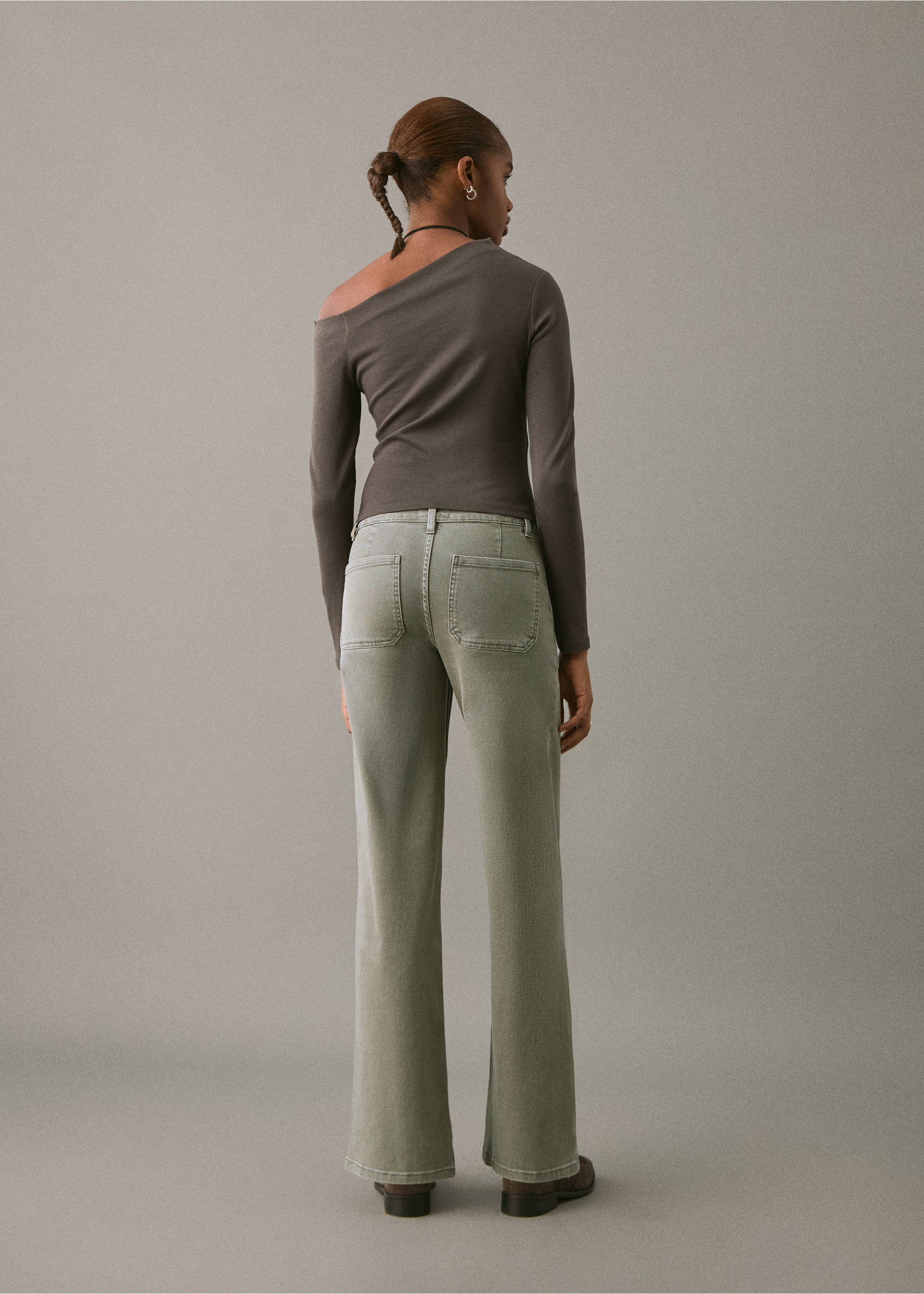 Studded culotte jeans - Reverse of the article, Pastel Green. Ref: 17001229-00.