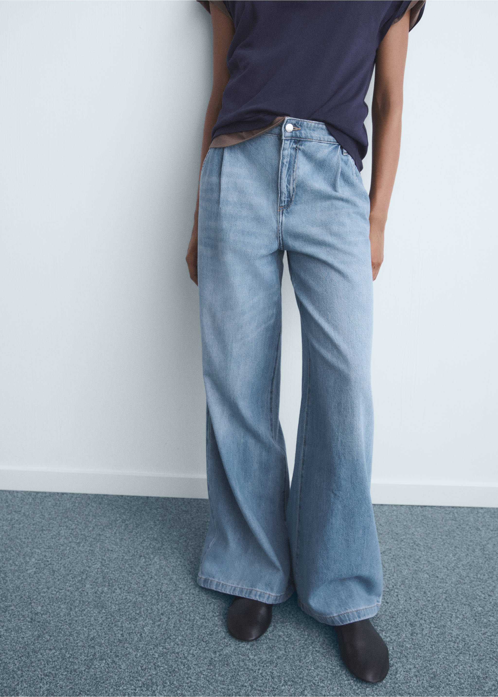 Jeans wide leg pinzas - Plano medio, Azul medio. Ref: 17001231-00.