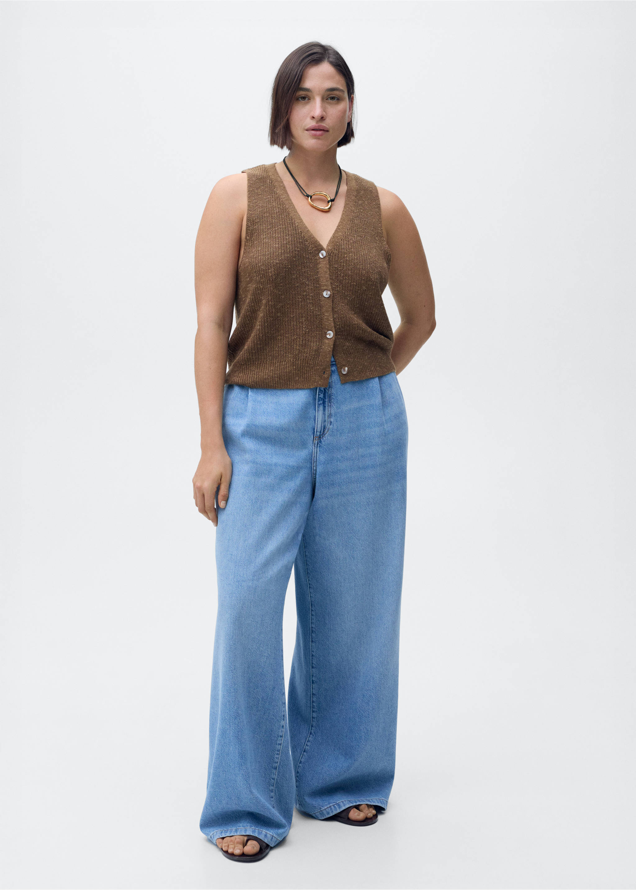 Jeans wide leg pinzas - Detalle del artículo 3, Azul medio. Ref: 17001231-00.