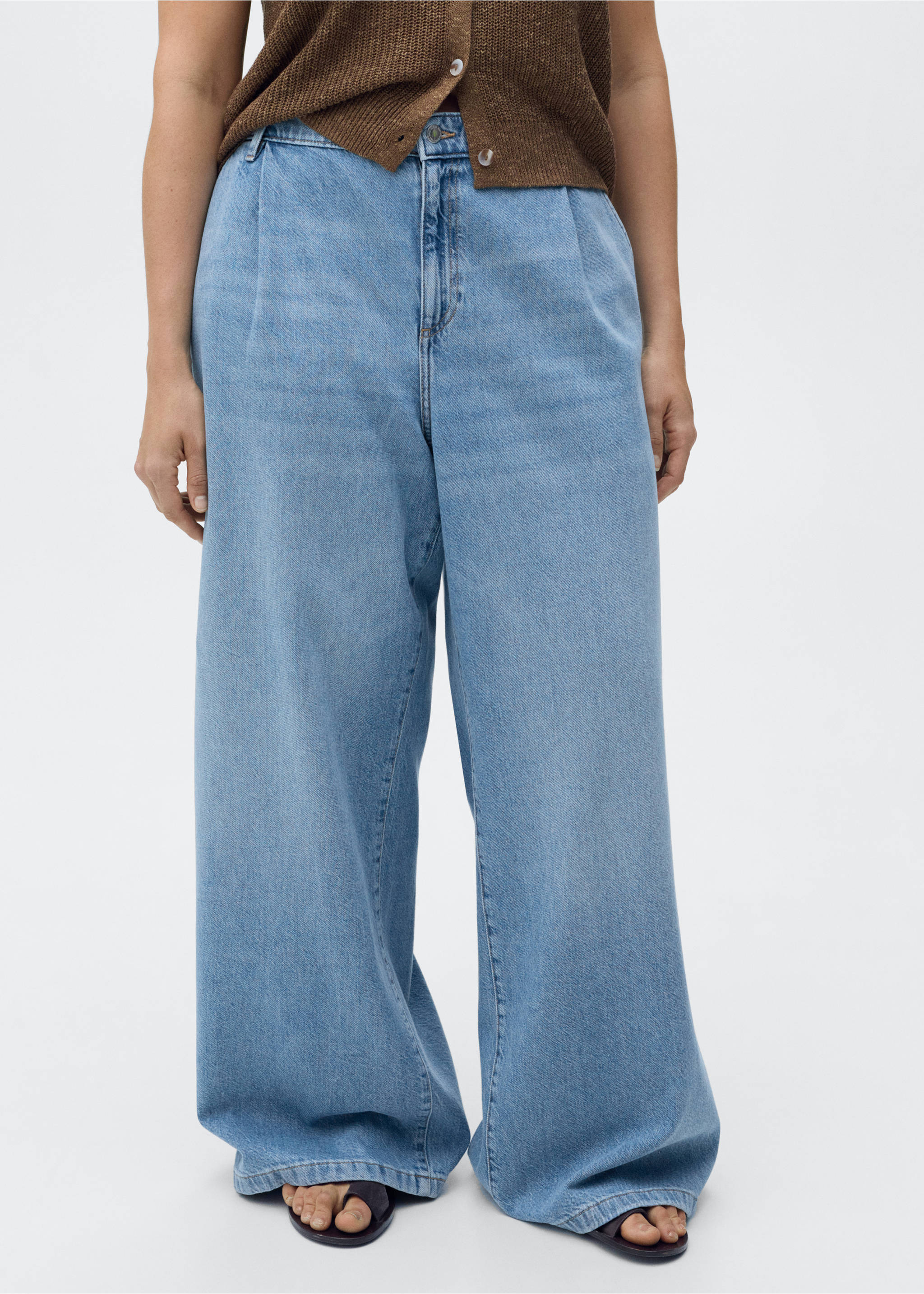 Jeans wide leg pinzas - Detalle del artículo 5, Azul medio. Ref: 17001231-00.