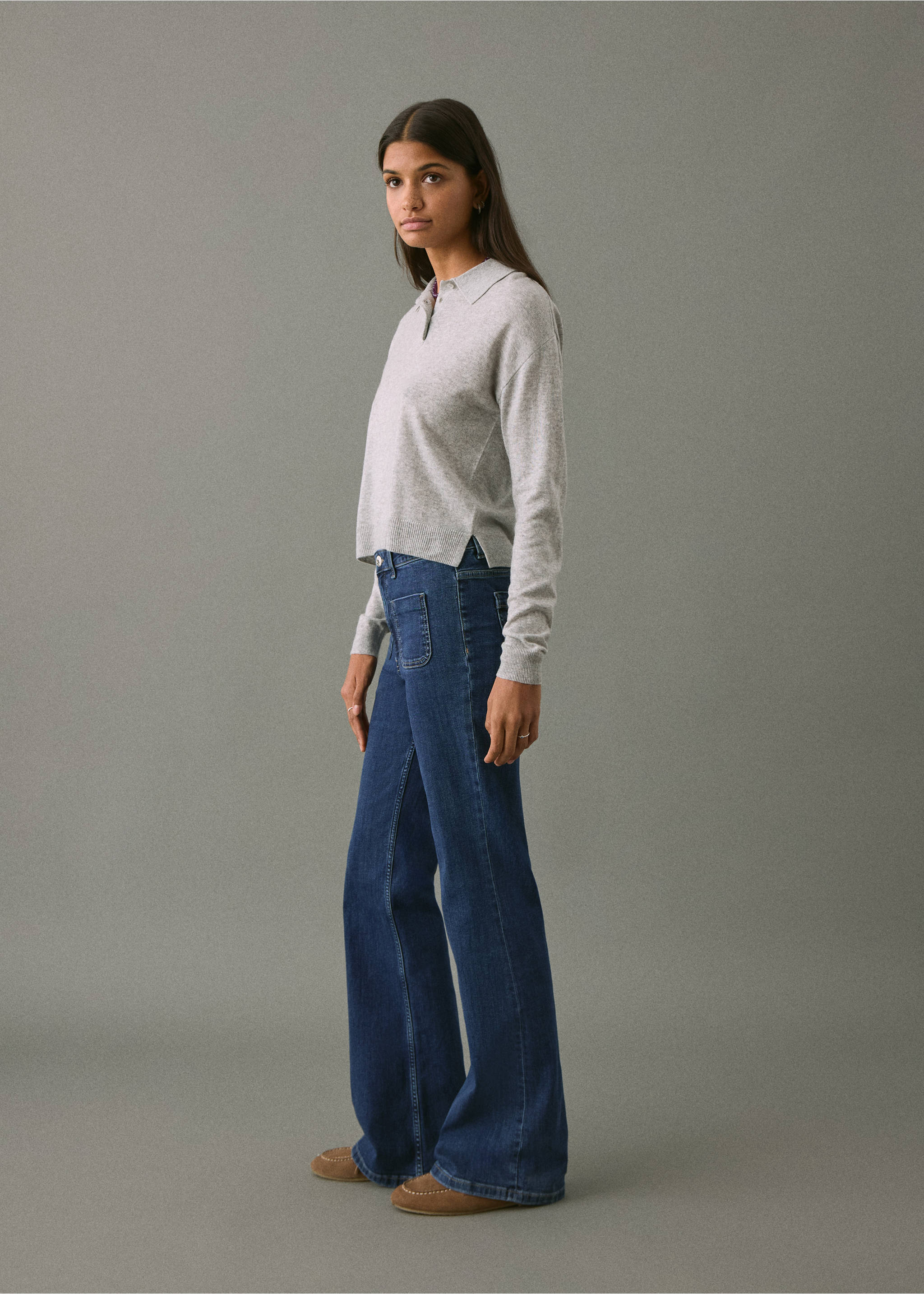 Jeans Flare acampanados - Plano medio, Azul oscuro. Ref: 17001233-00.