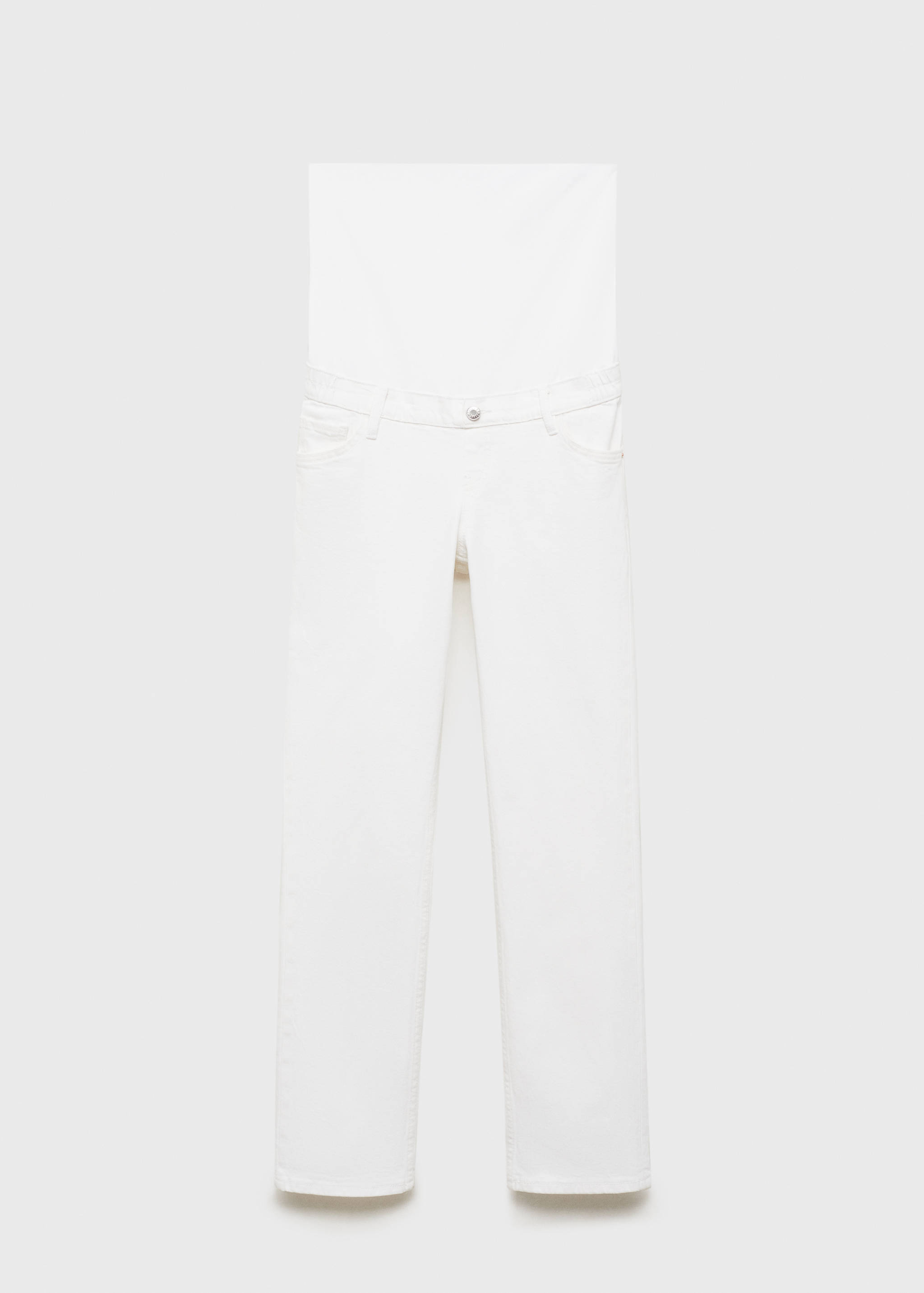 White denim maternity trousers with high waist.