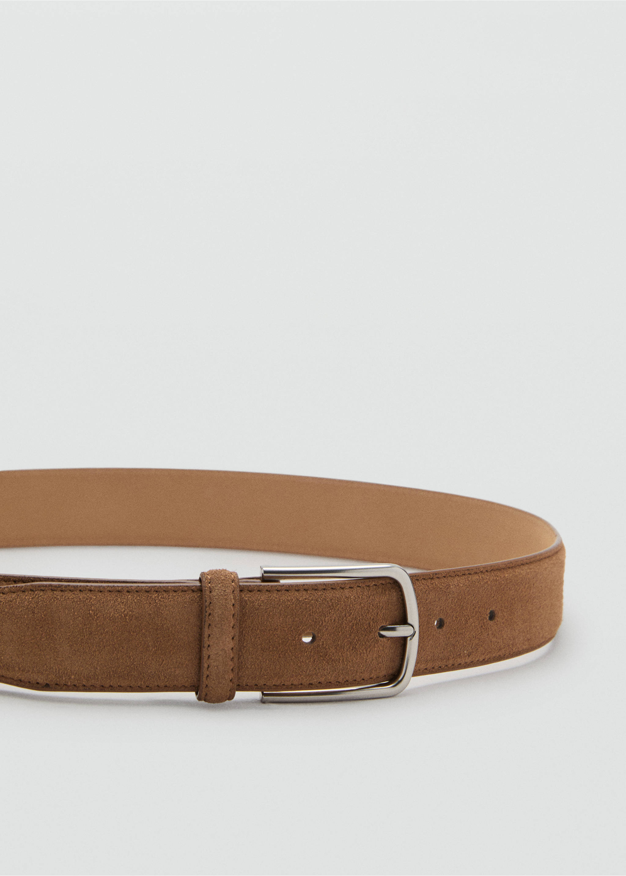 Suede leather belt - Details of the article 1, Medium Brown. Ref: 17001250-00.
