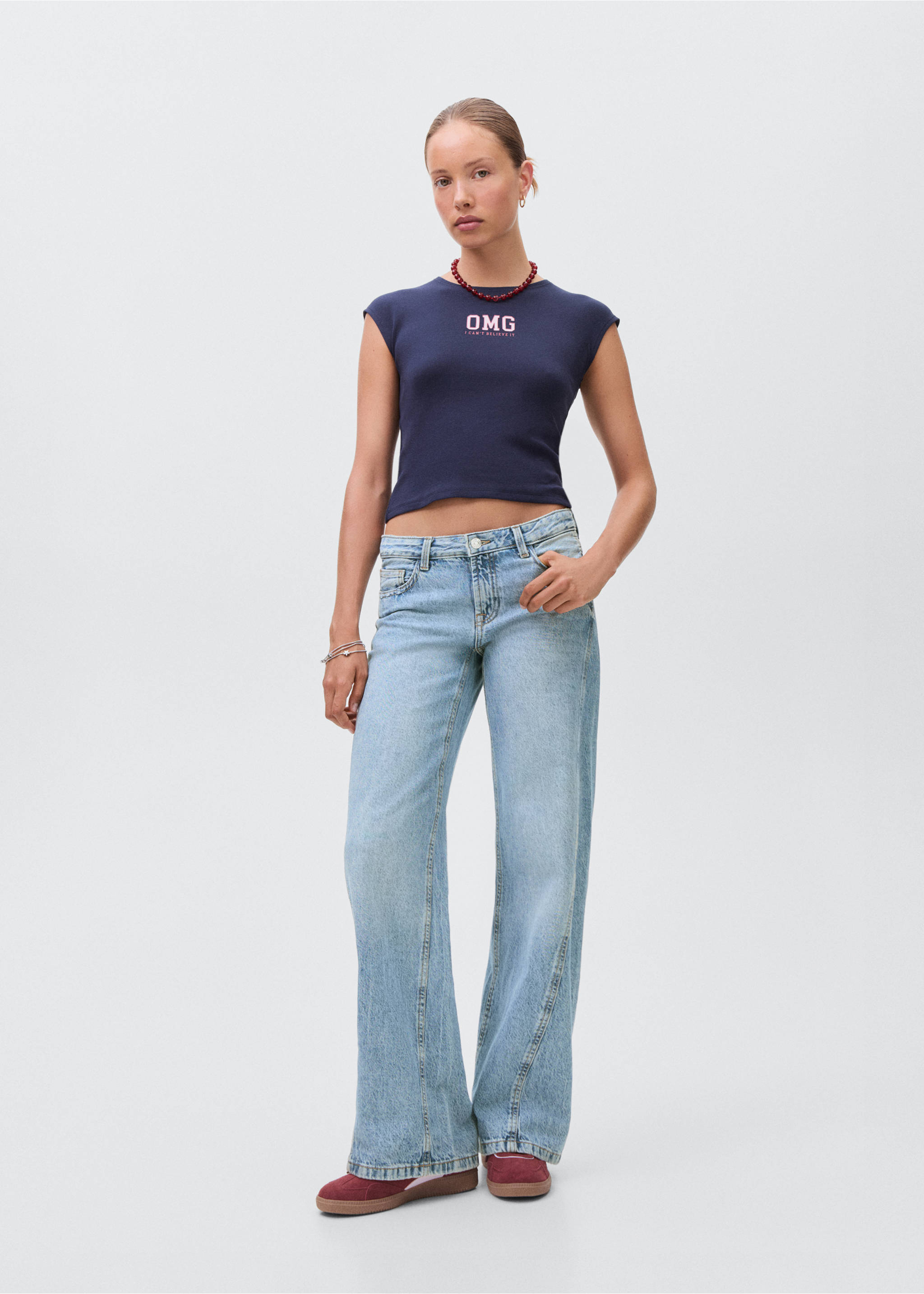 Low-waist wideleg jeans - Overzichtstekening, Lichtblauw. Ref: 17001252-00.