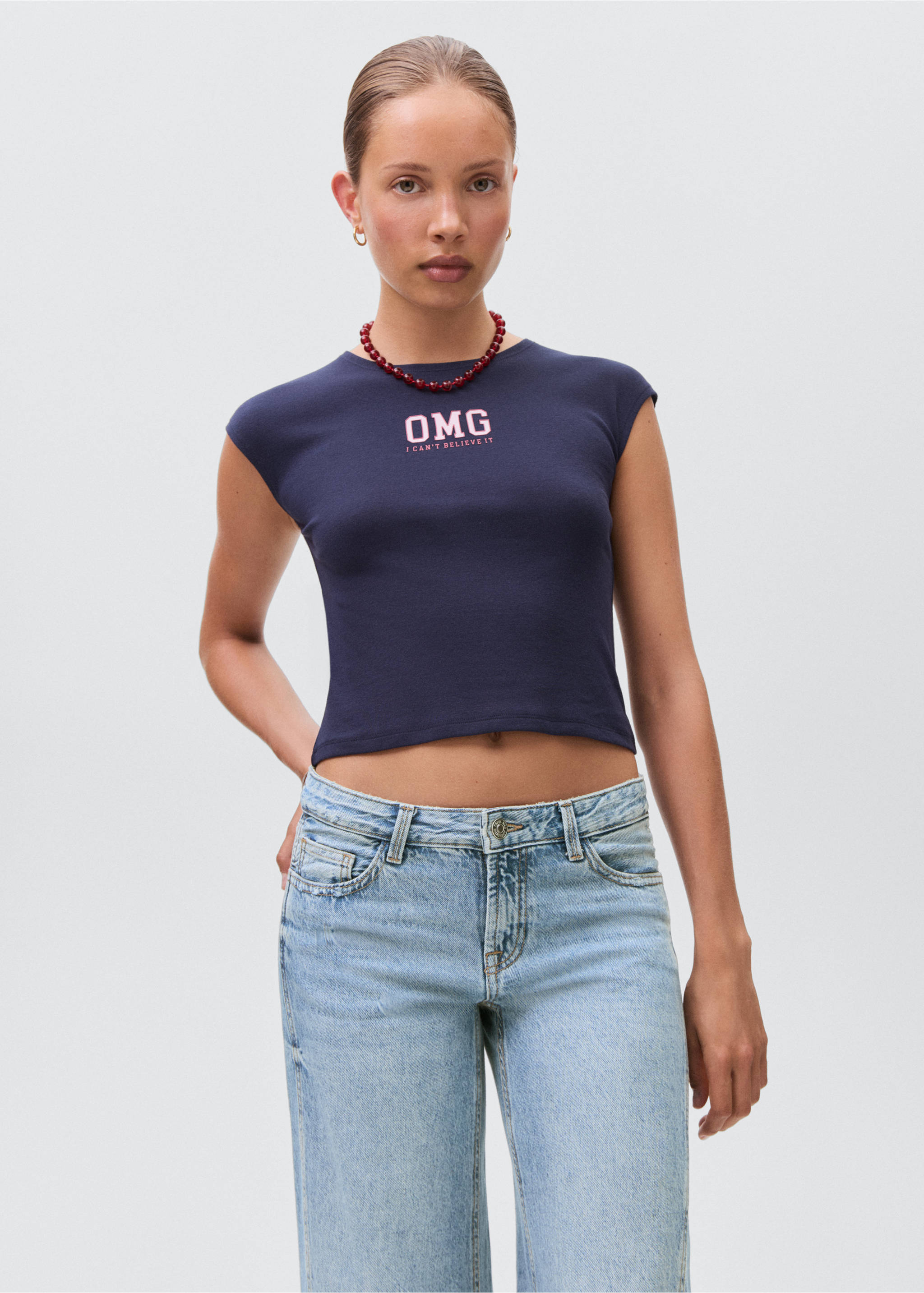Low-waist wide leg jeans - Details of the article 3, Light Blue. Ref: 17001252-00.
