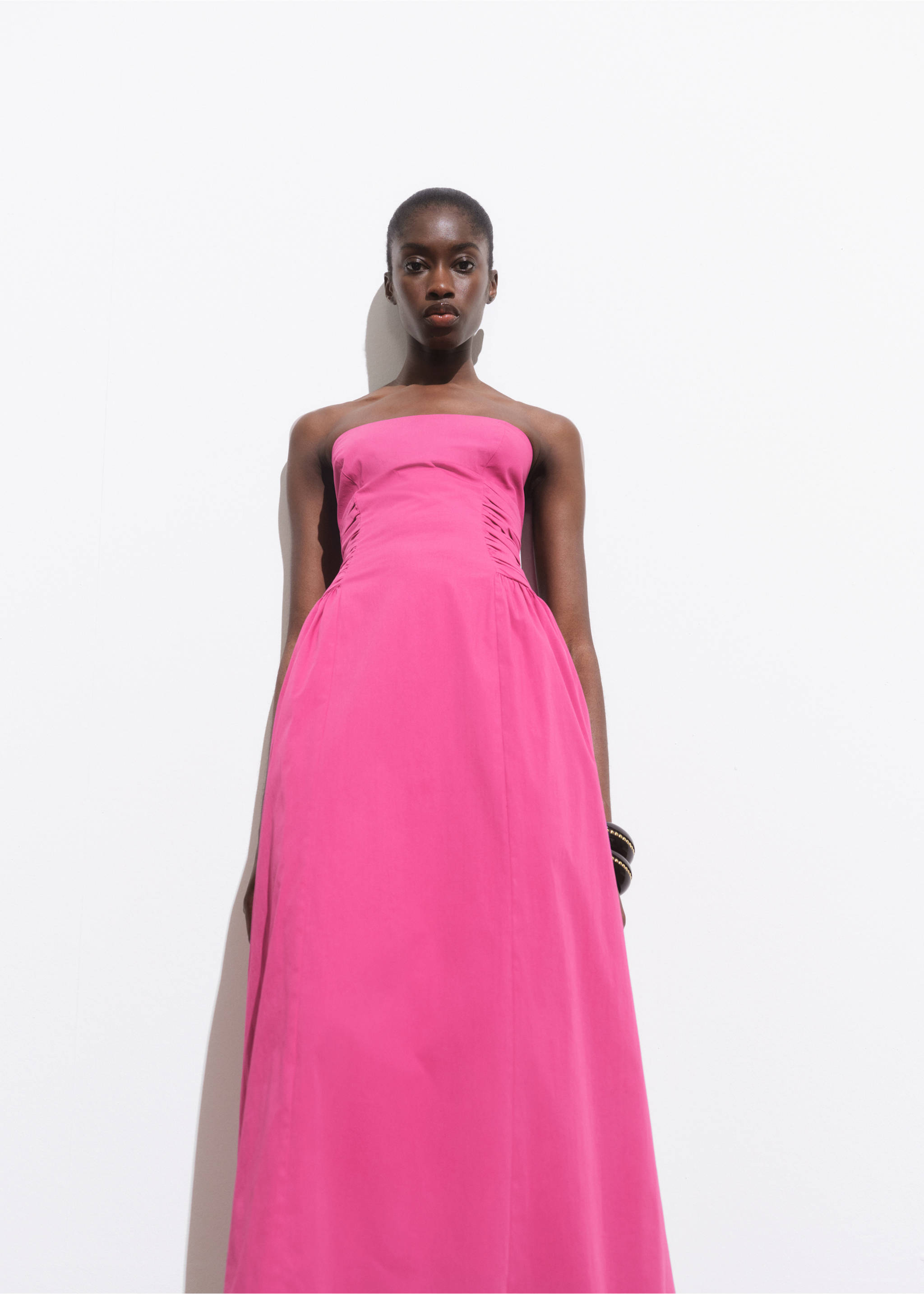 Schulterfreies Midi-Kleid - Mittlere Ansicht, Fuchsia. Ref: 17001275-00.