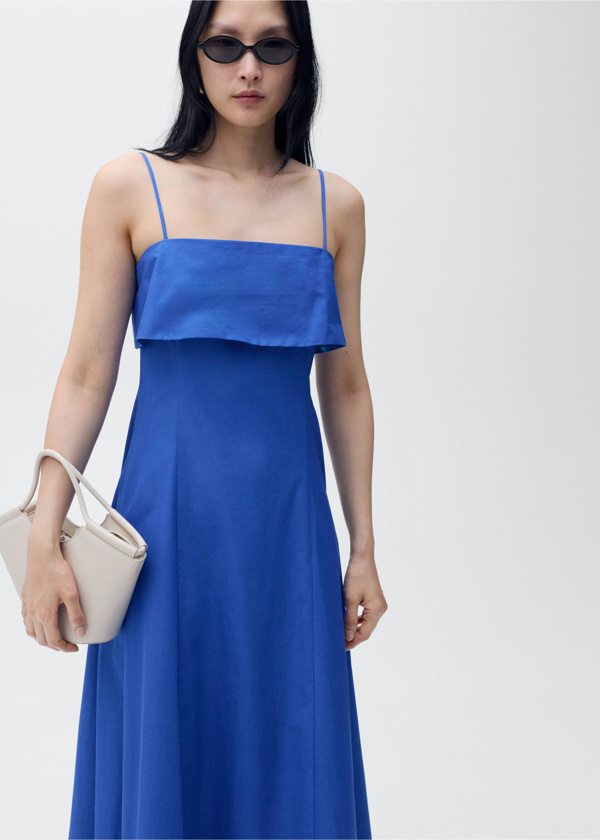 Flared cotton dress - Medium plane, Blue. Ref: 17001277-00.