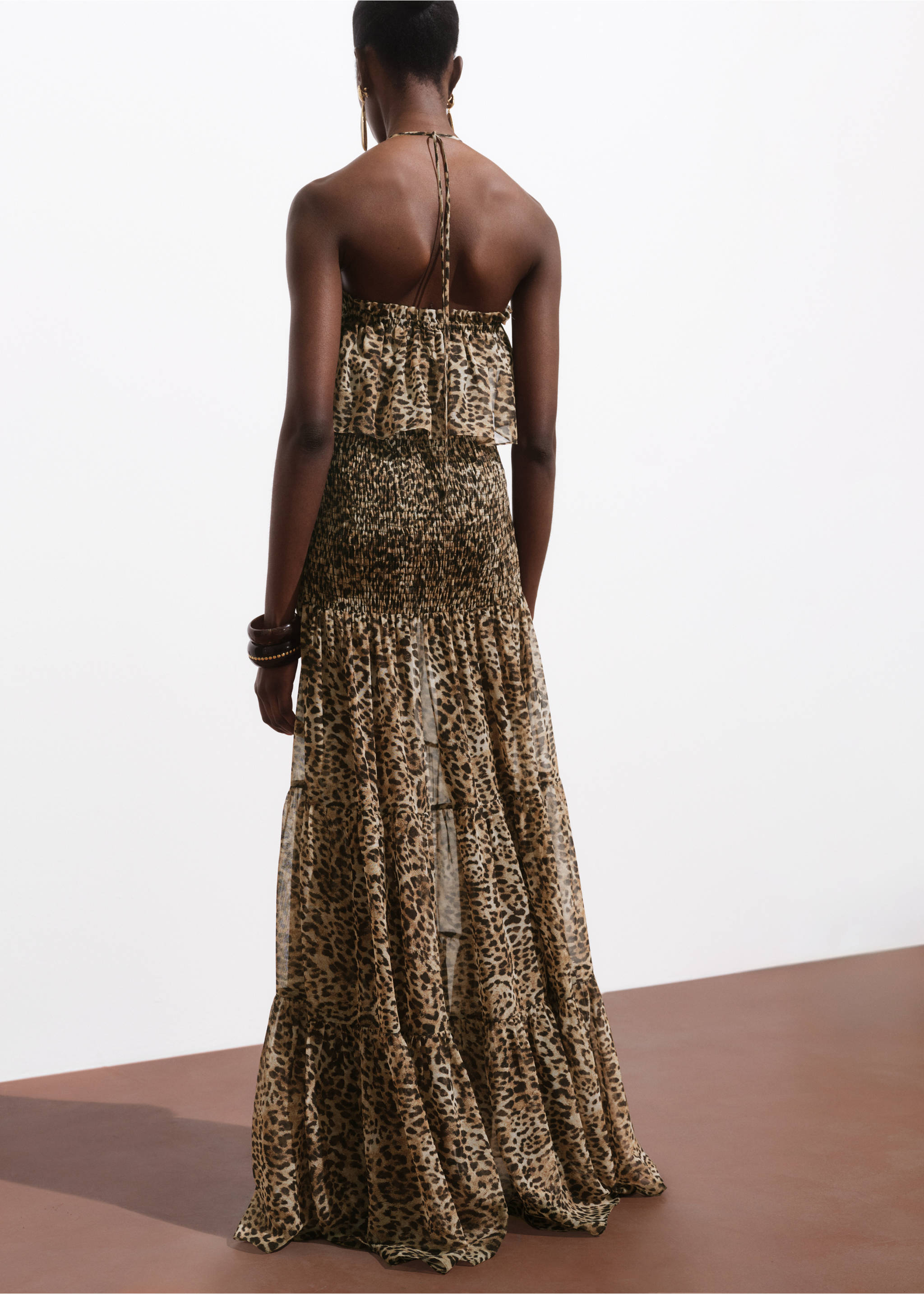 Leopard-print maxi-dress - Reverse of the article, Brown. Ref: 17001284-00.