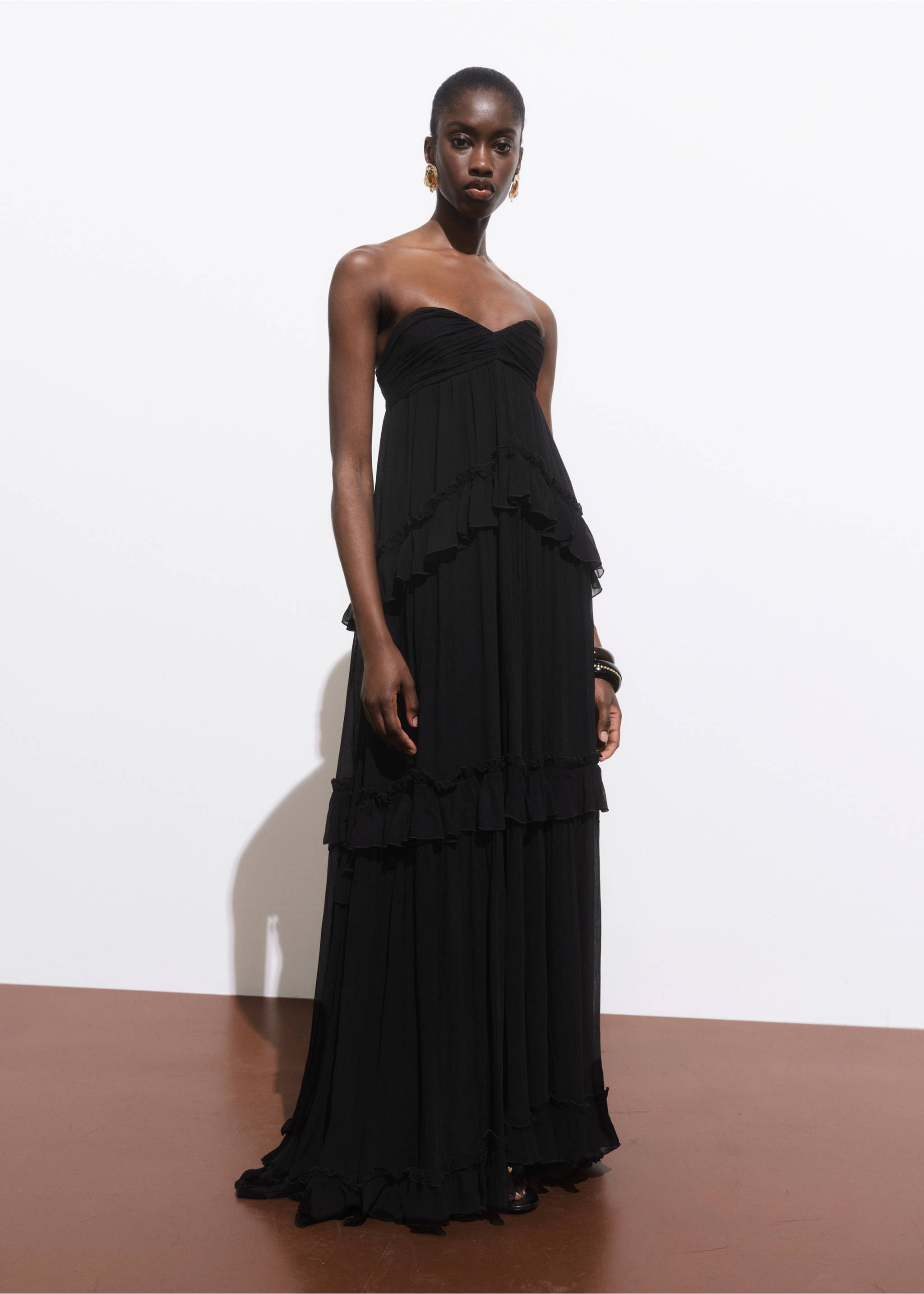Strapless maxi-dress - General plane, Black. Ref: 17001286-00.